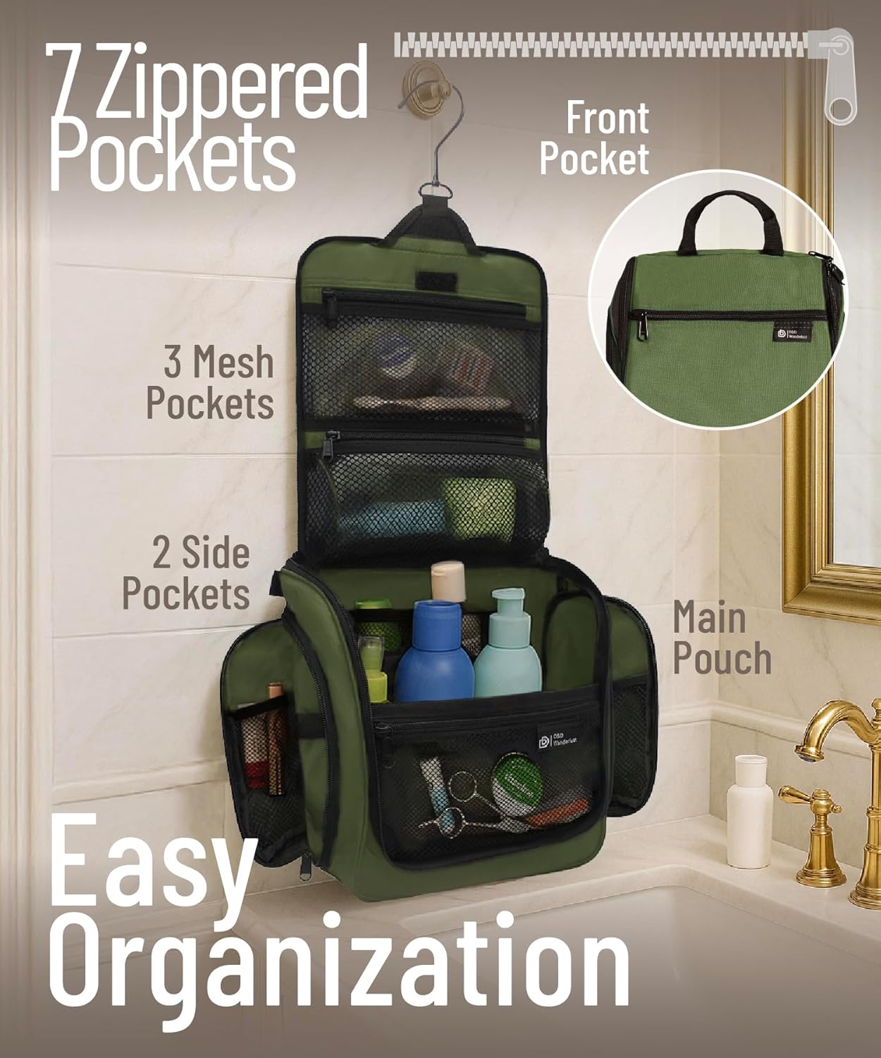 Thumbnail 1 de D&D Hanging Travel Toiletry Bag (Large) with 10 Compartments, YKK Zips and XXL Swivel Hook