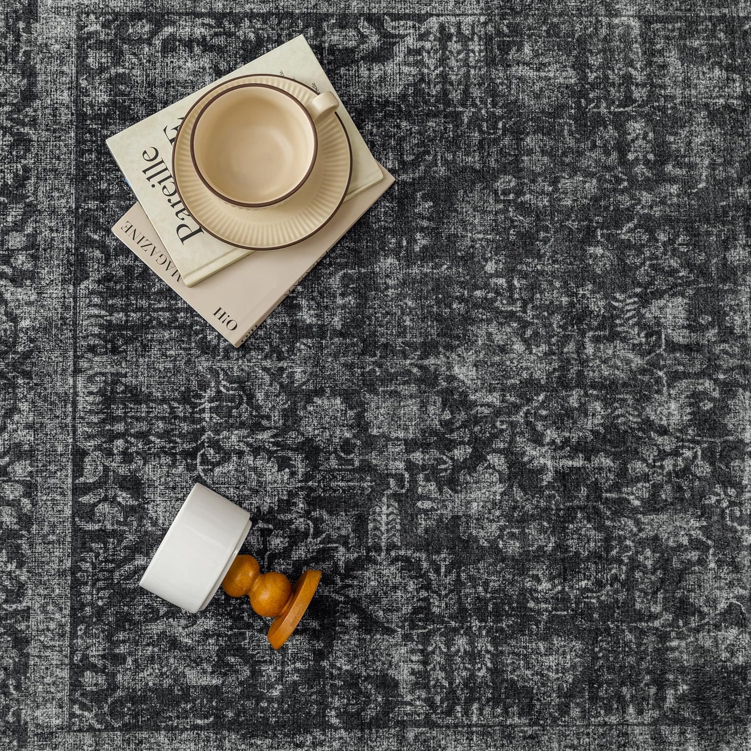 Thumbnail 4 de HUGEAR Vintage Tiefschwarz waschbarer Teppich 60x90 cm – rutschfest für Eingangsbereich & Bad