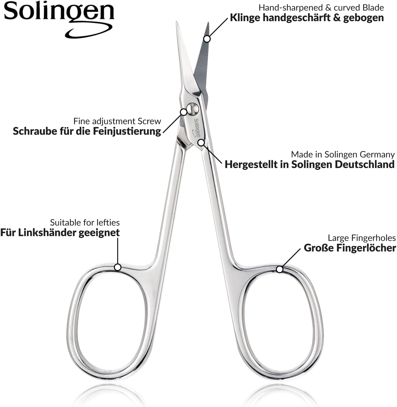 Detalle de marQus Forbici per Cuticole – Lama curva, precisione tedesca da Solingen, con custodia