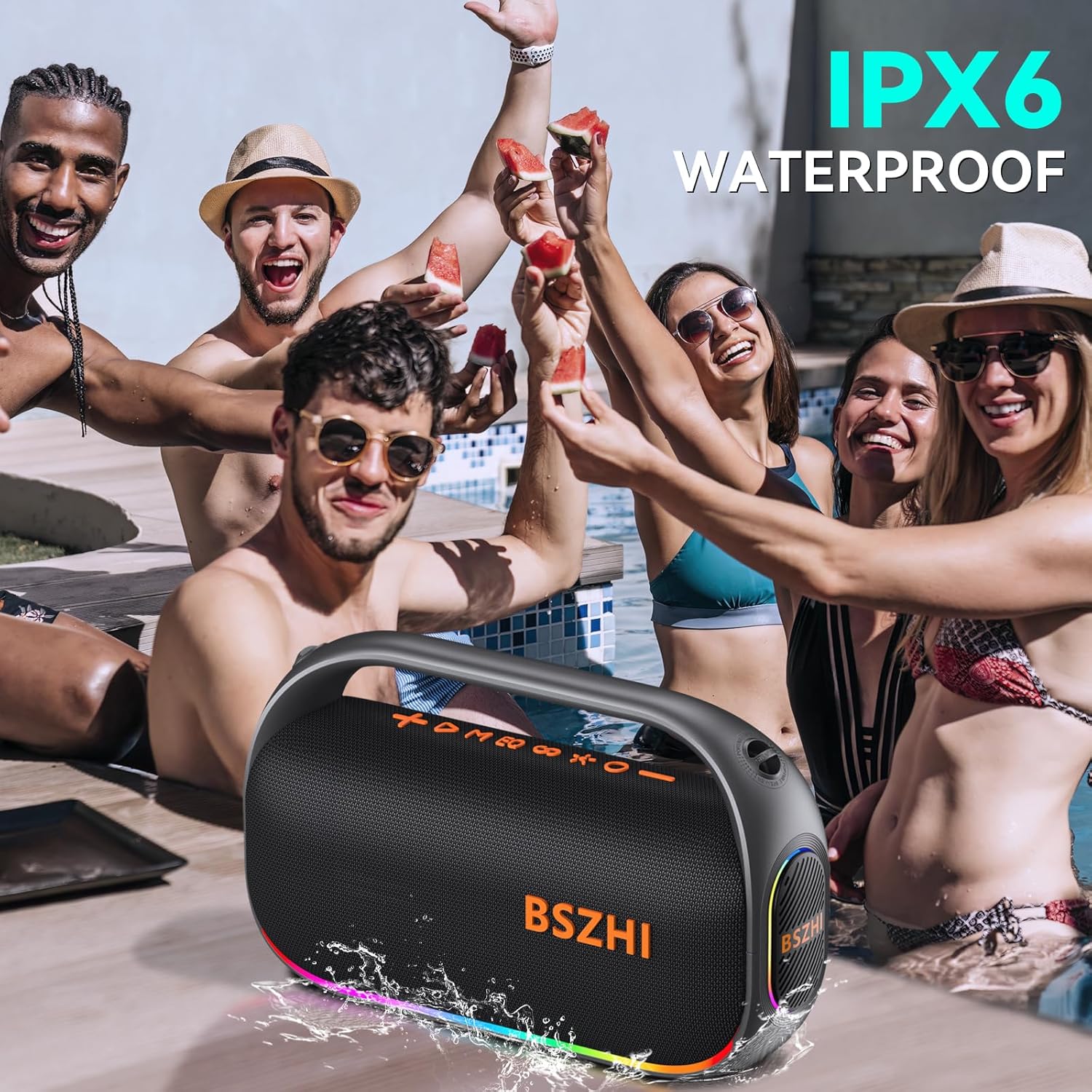 Detalle de A62 Portable Bluetooth Speaker: 120W Peak, IPX6, Dual 4-Inch Drivers with TWS and LED Lights
