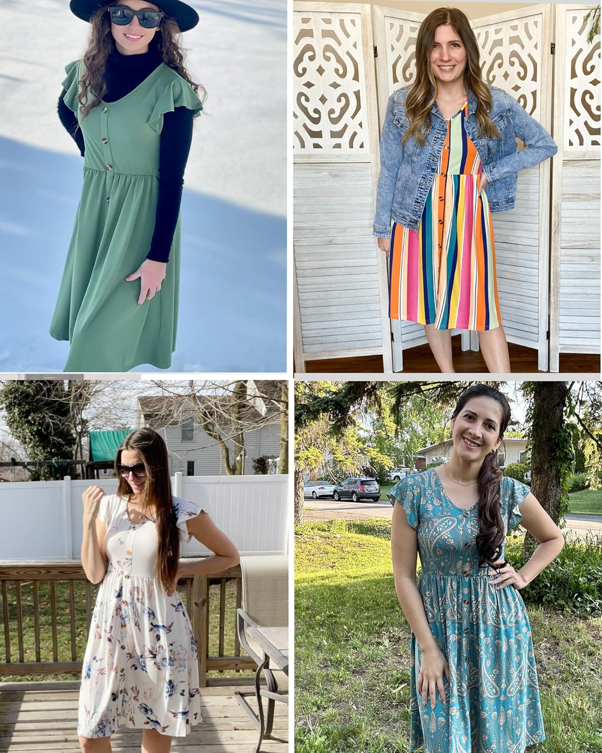 Detalle de MOLERANI Damen Sommerkleid mit Rüschenärmeln – Midi, V-Ausschnitt, Taschen, elastische Taille (S–2XL)