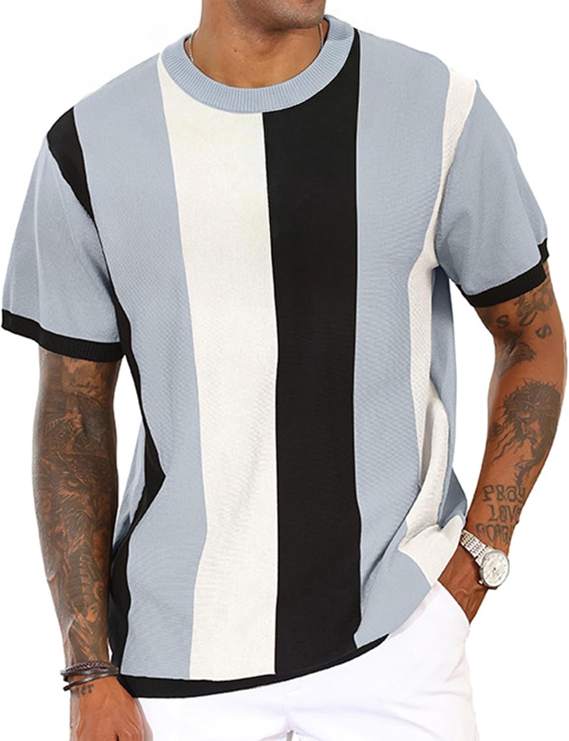 Detalle de CTU Men's Knitted Shirt: Vintage Striped Knitting Top with Contrast Colour