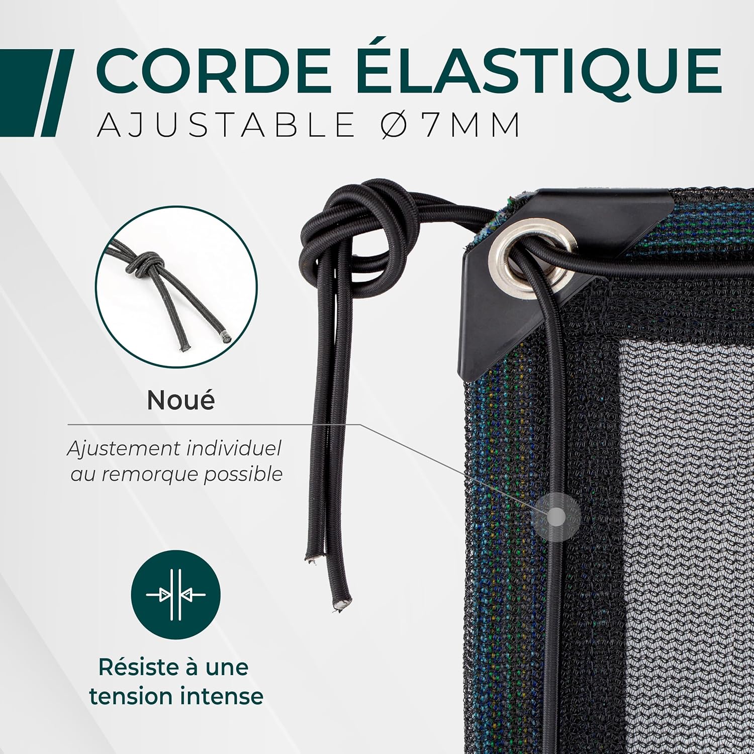 Detalle de CargoVA Filet de remorque à mailles fines 2x3,5 m – Filet de couverture noir avec corde élastique