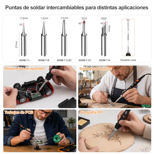 Detalle de Beizkna Soldador de Estaño 80W Kit 13 en 1: precisión, seguridad y versatilidad para DIY y reparaciones