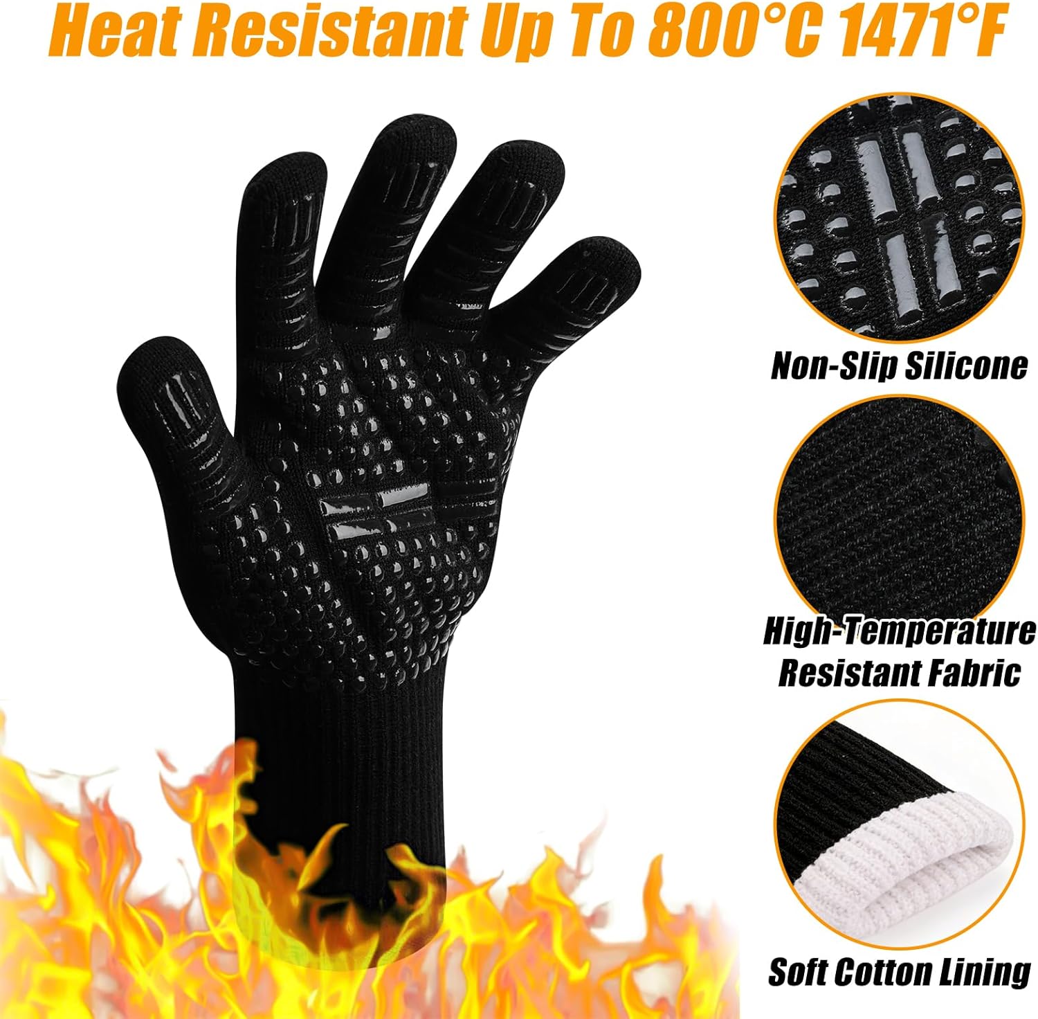 Thumbnail 2 de Guanti Barbecue: Guanti Da Forno Resistenti Al Calore fino a 800°C, antiscivolo in silicone, per cucina e griglia