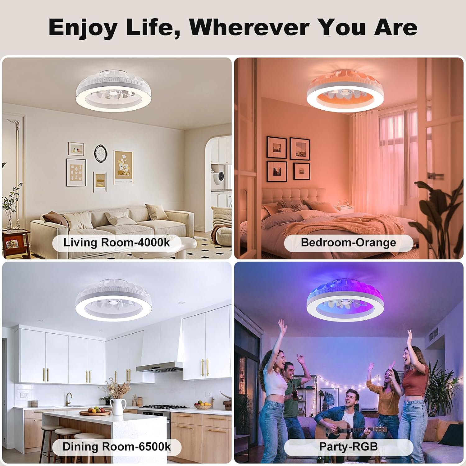 Detalle de Ateroll Deckenventilator mit Beleuchtung Ø48 cm – 6 Windstufen, RGB-Licht & Fernbedienung