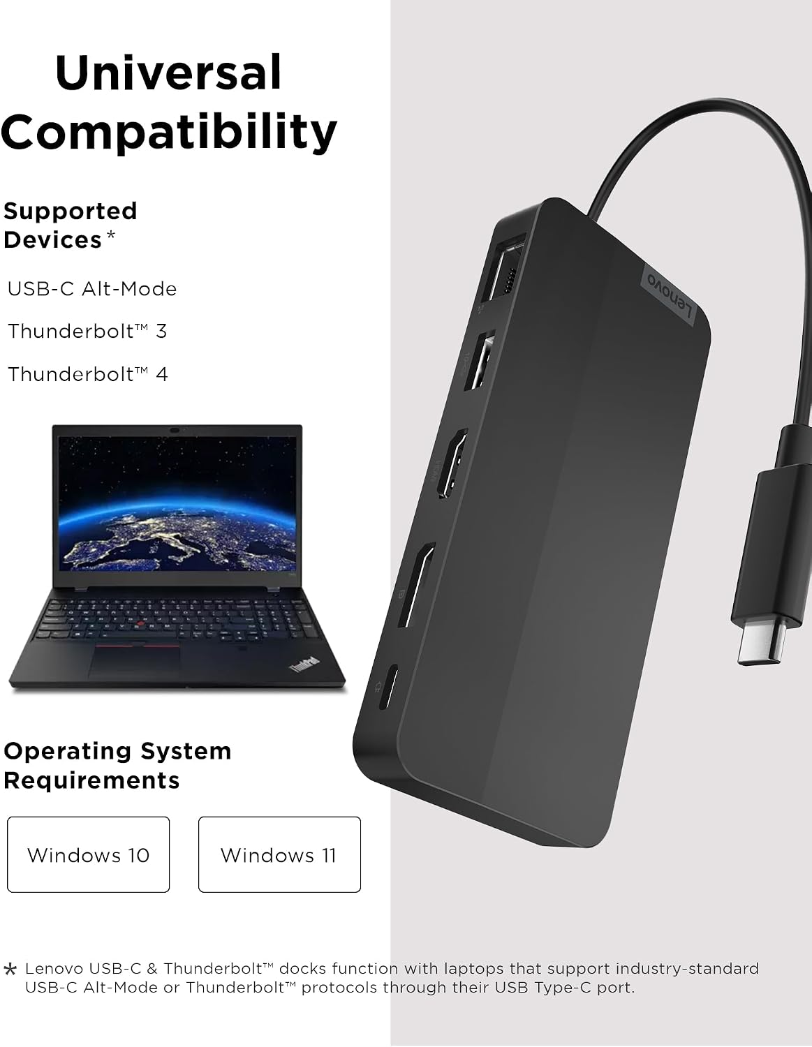 Thumbnail 4 de Lenovo USB-C Dual Display Travel Dock - 7 Ports, Integrated Cable, 4K Dual Display Capable