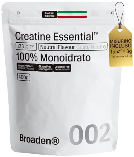 Detalle de BROADEN Creatina Monoidrato in Polvere 400 g – 117 porzioni, Micronizzata, Vegana, Senza Glutine