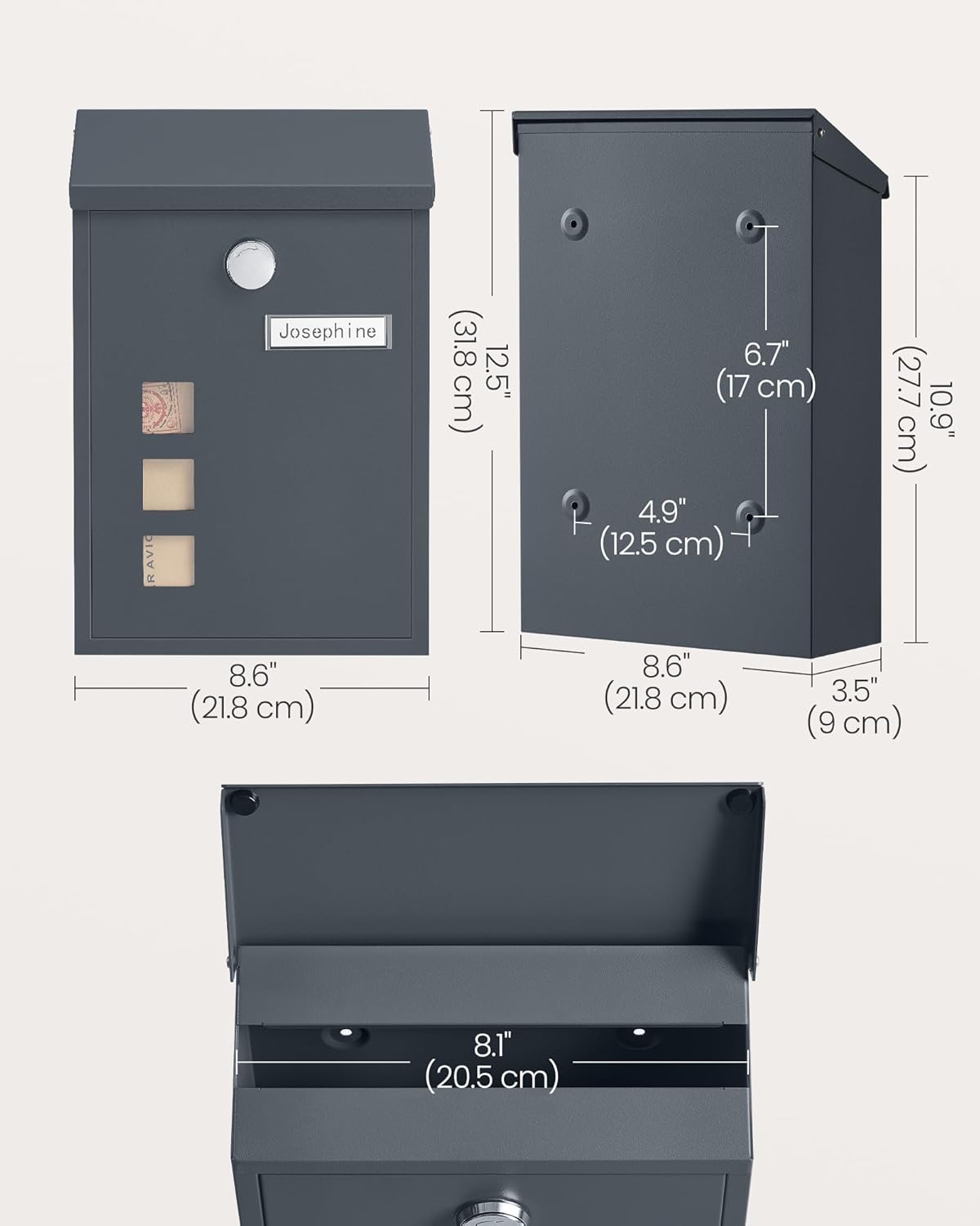 Thumbnail 5 de SONGMICS Post Box 9 x 21.8 x 31.8 cm