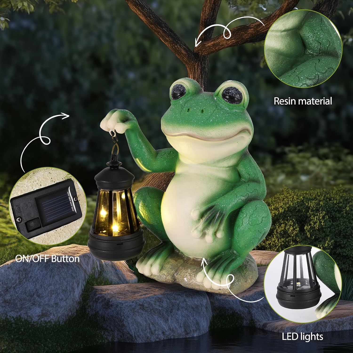 Thumbnail 4 de Wowlela Solar Frog Statue with Lantern