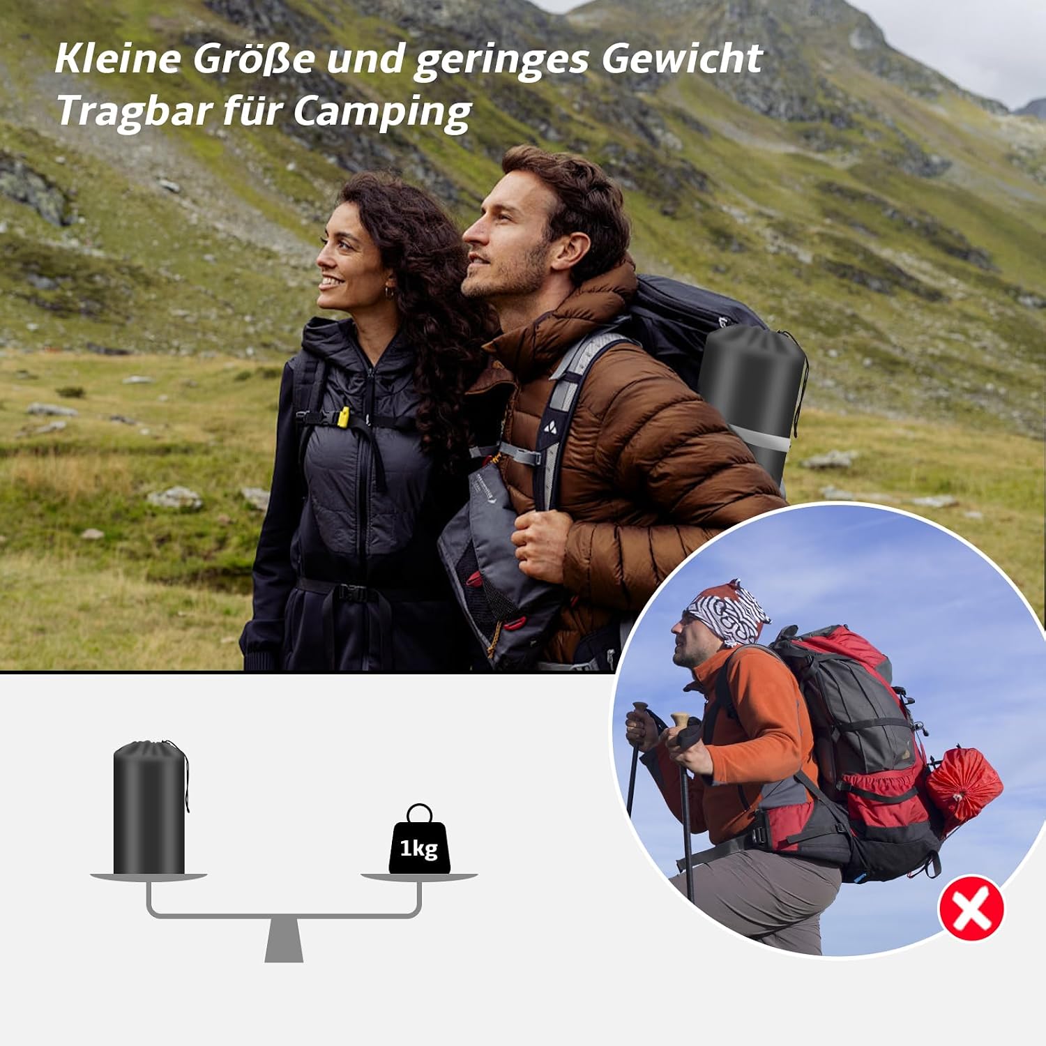 Detalle de CIXMUS Aufblasbare Isomatte Camping mit Fußpumpe und Kopfkissen, 12 cm Dicke – Ultraleicht, kompakt und koppelfähig