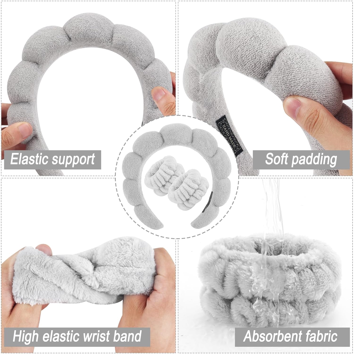 Thumbnail 4 de Zkptops Spa Headband for Washing Face and Wristband Set (Grey-2)