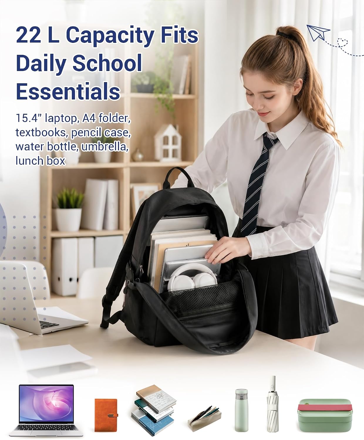 Detalle de Kono Backpack School Bag 22L: Lightweight, Versatile Rucksack for Everyday Use