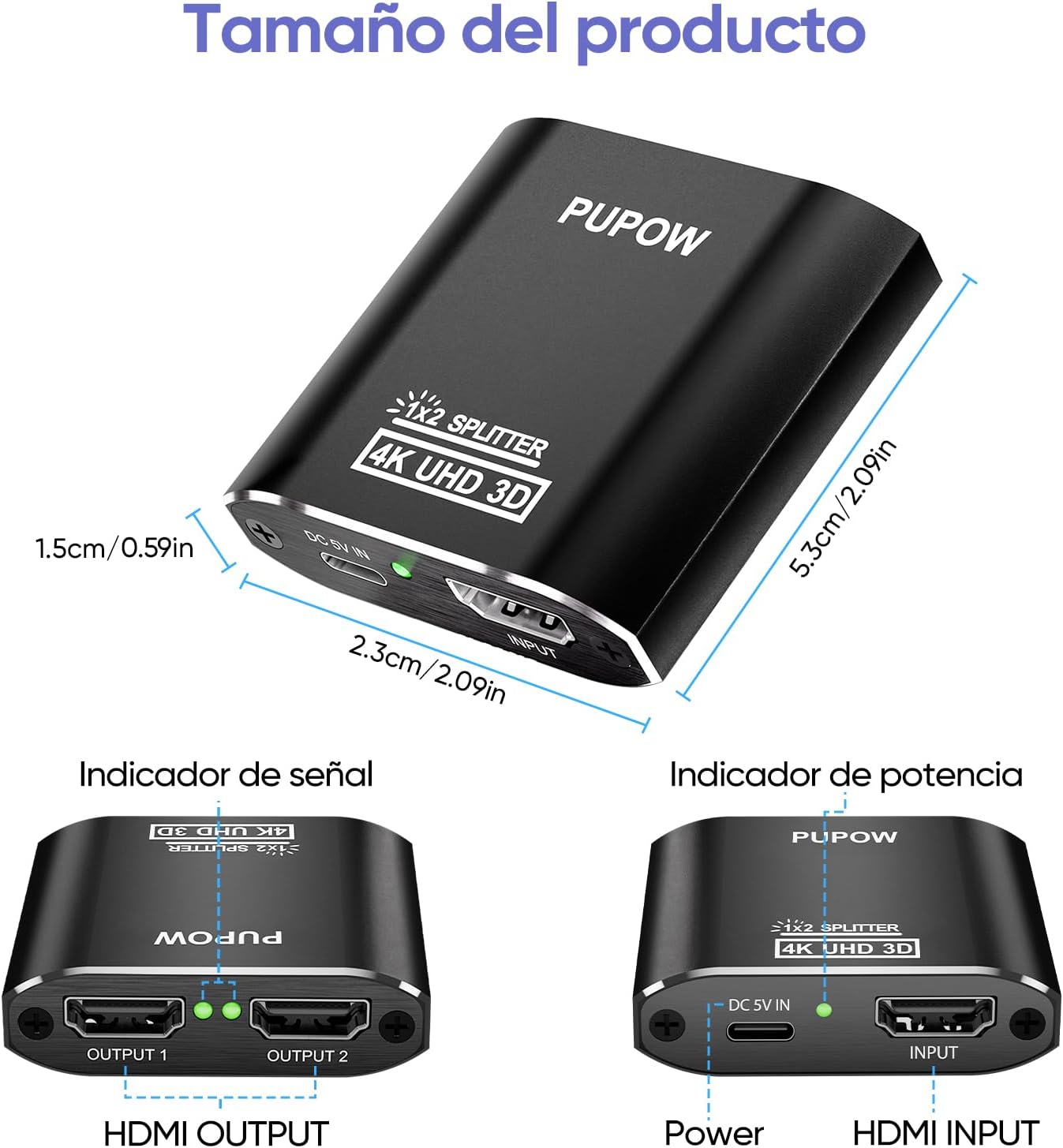 Thumbnail 6 de Pupow HDMI Splitter 4K 60Hz 1 entrada 2 salidas