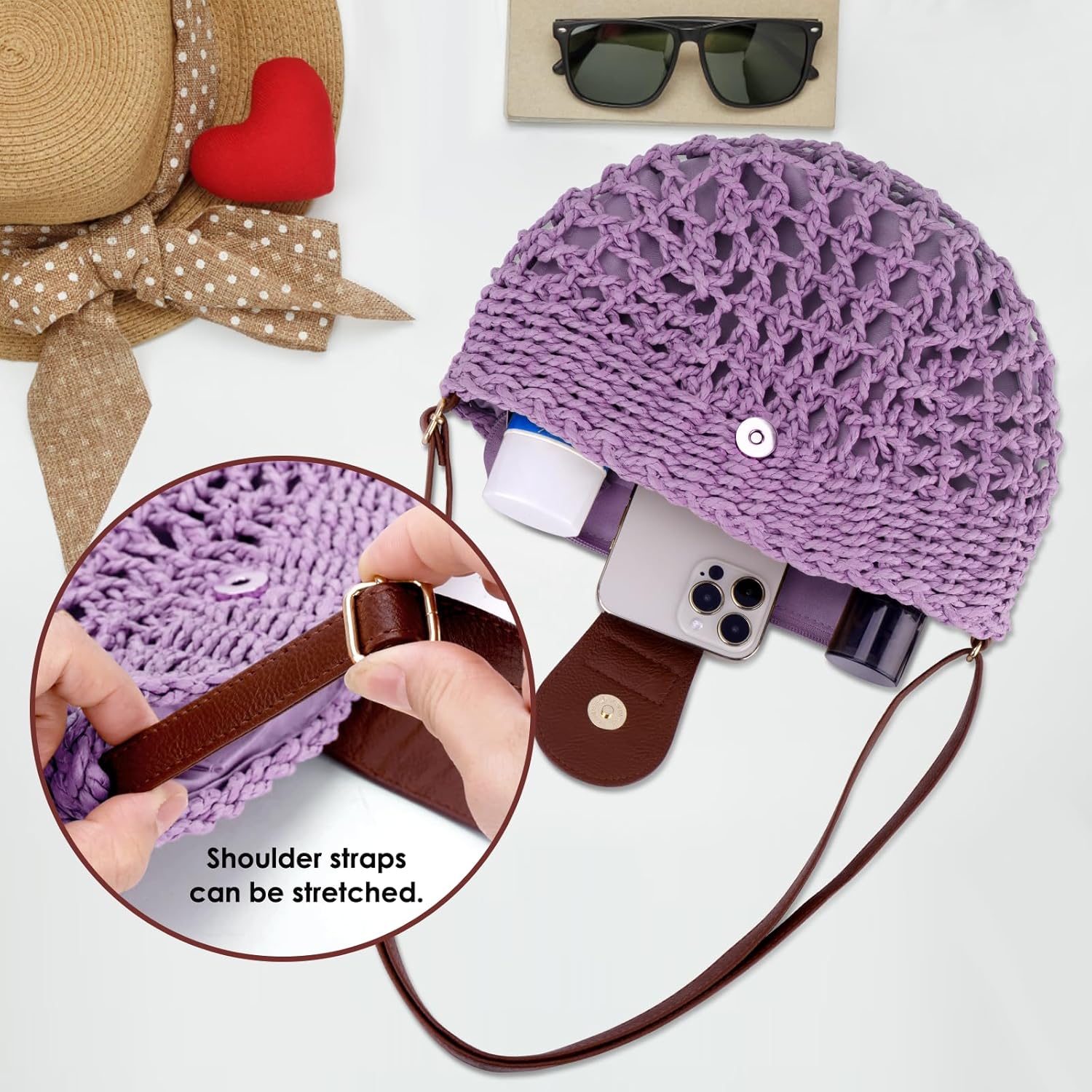 Detalle de juctshee Woven Crossbody Bag for Women – Compact, Lightweight Taupe Boho Shoulder Bag