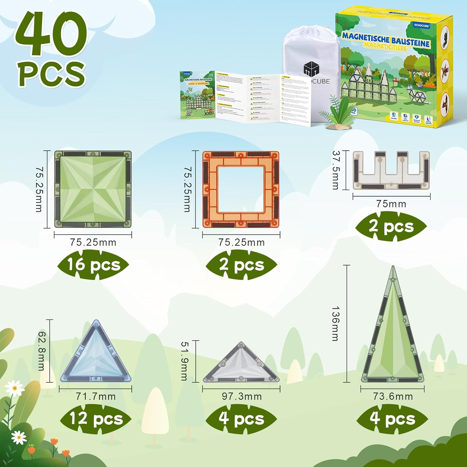 Thumbnail 5 de ECHOCUBE 40 PCS Magnetic Tiles Set