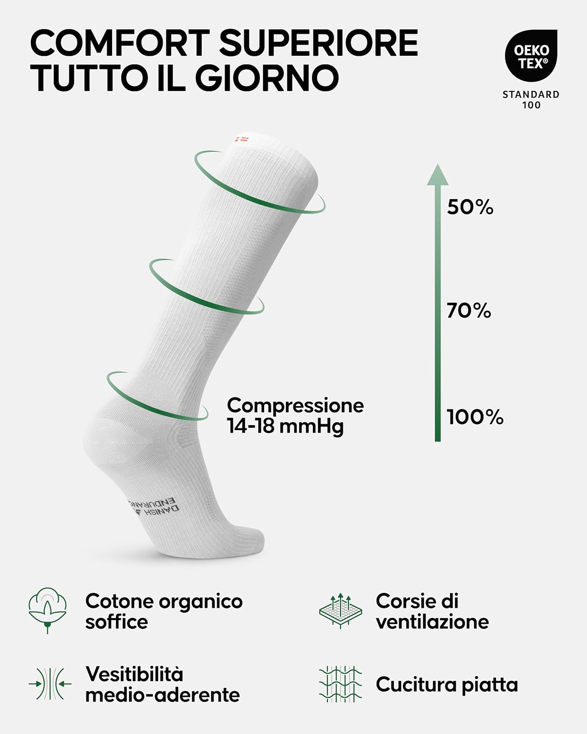 Thumbnail 1 de DANISH ENDURANCE Calze di contenimento in cotone biologico 14-18 mmHg (3 paia) per lavoro, sport e recupero