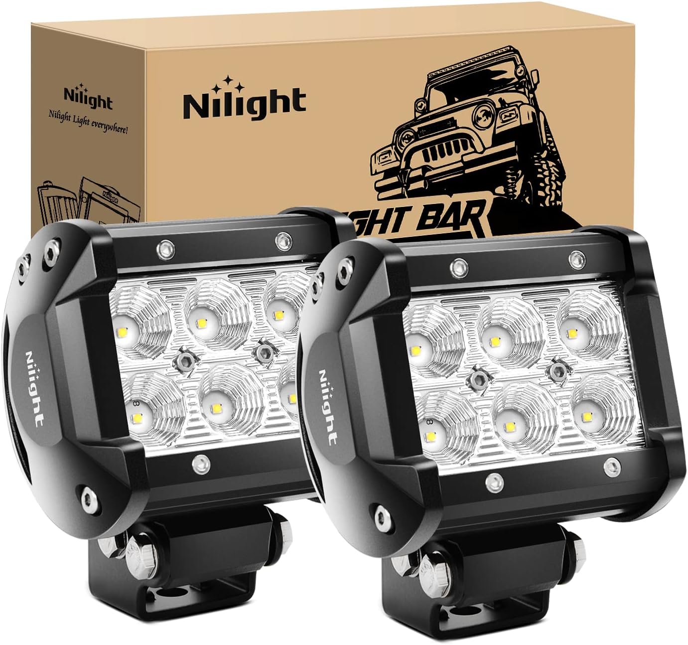 Detalle de Nilight 18W Flood LED Pods, 1,260LM, 12V, 2-Piece Set