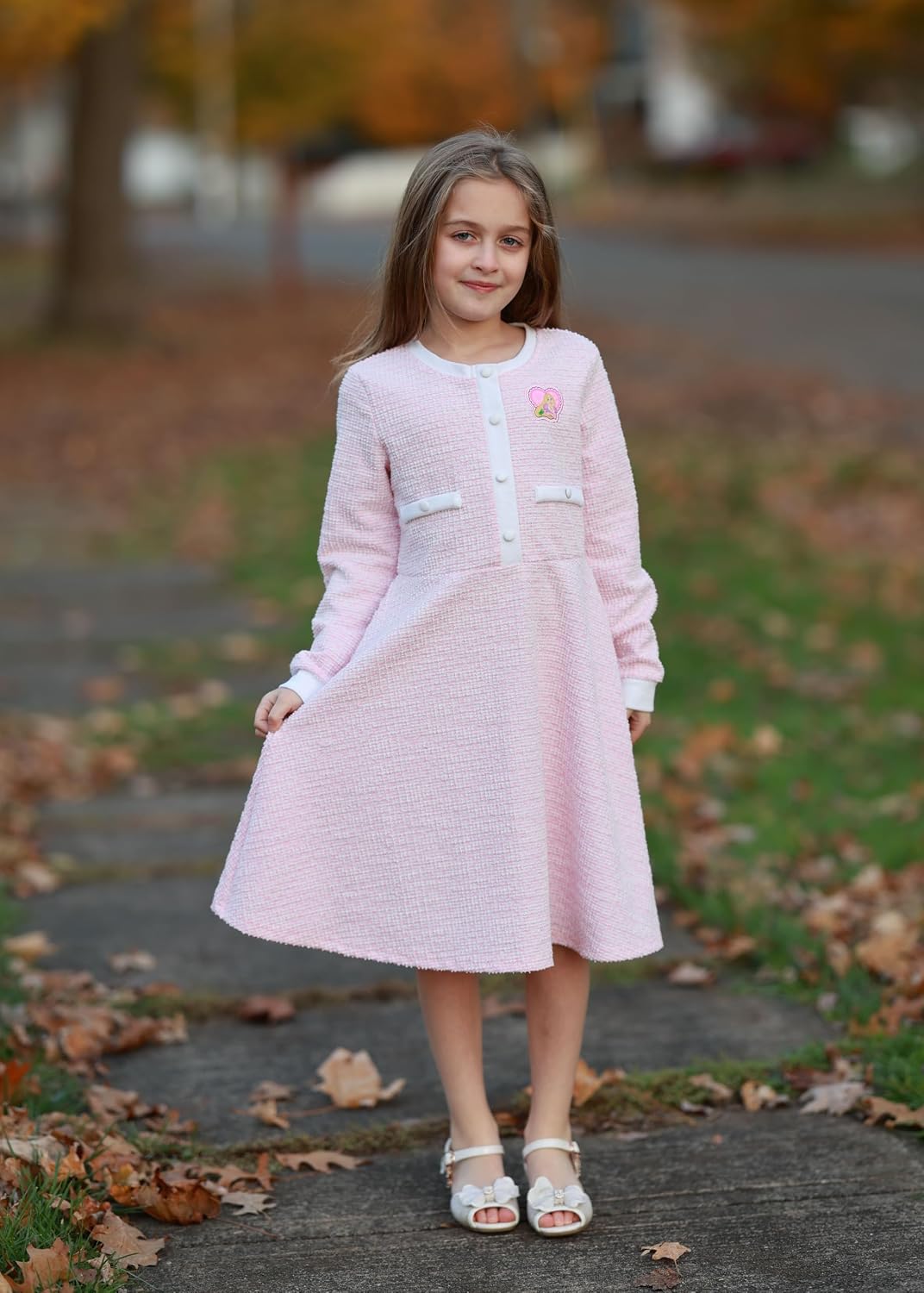 Detalle 2 de Disney Girls’ Plaid Tweed Dress, Button-Front Character Style, Sizes 2–9Y