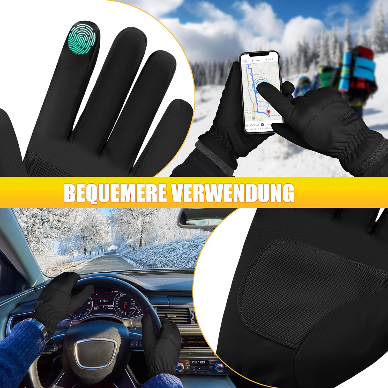 Detalle 2 de ihuan Thermo Fahrradhandschuhe – wasserdicht, warm