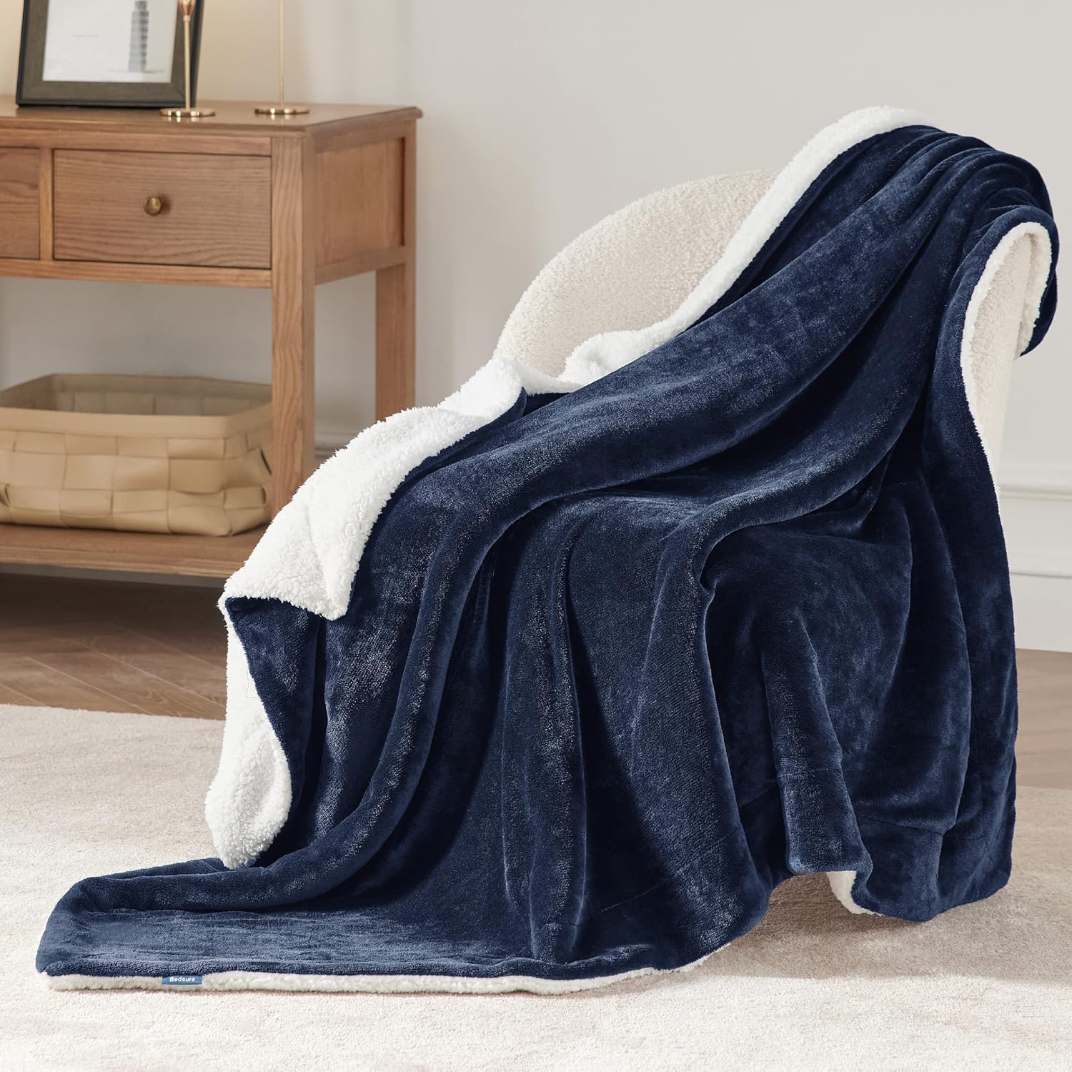 Thumbnail 2 de BEDSURE Kuscheldecke Warm Sherpa & Fleece (Marine Blau), 130x150 cm