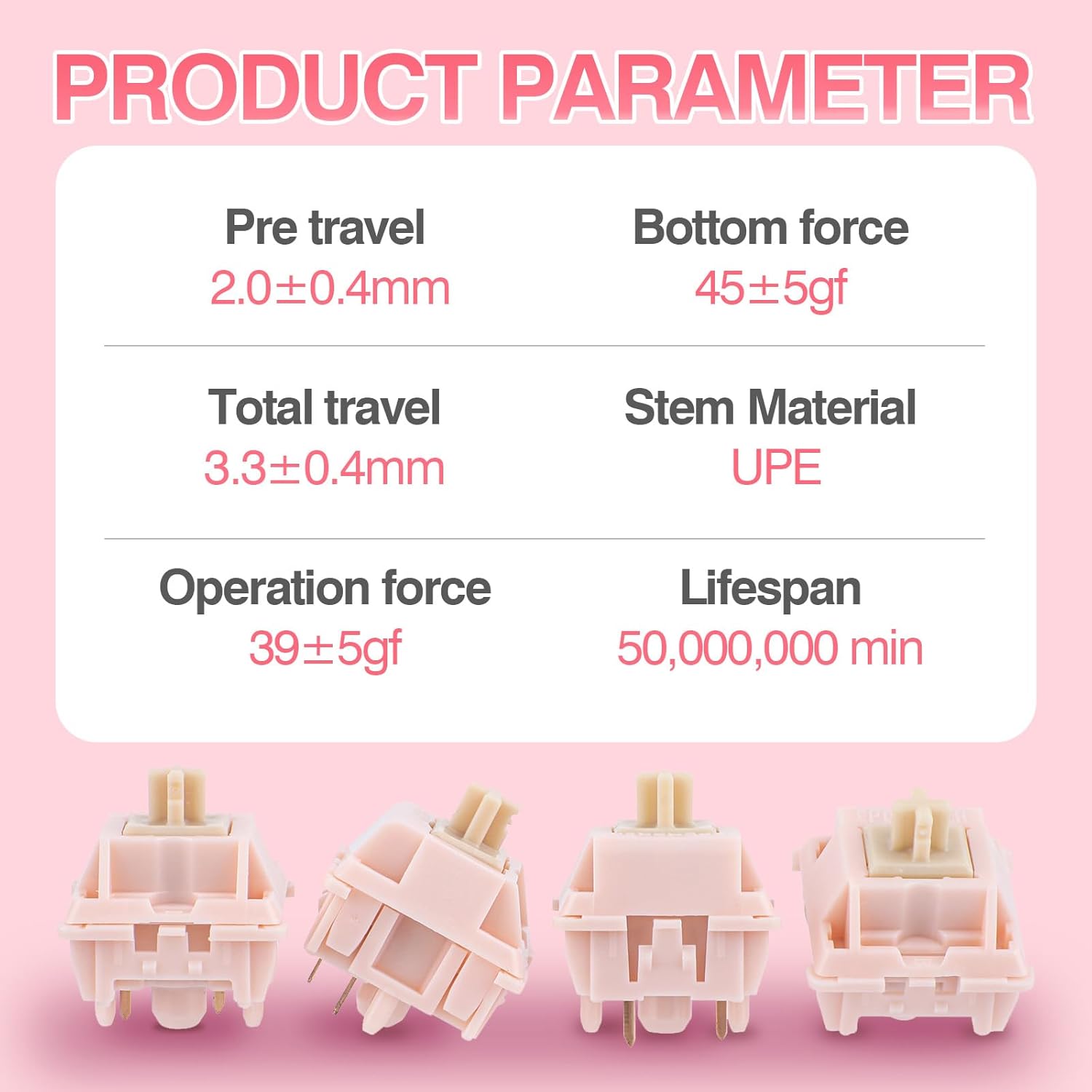 Thumbnail 2 de EPOMAKER Silent Mechanical Keyboard Switches Set (35 Pieces) — Nude Rosa (Linear Silent), 5-Pin, Factory Pre-Lubed
