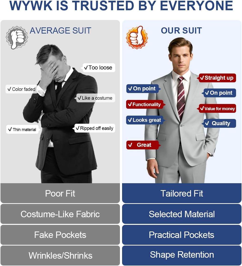 Thumbnail 6 de WYWK Two-Piece Men's Suit, One-Button Slim Fit with Tie and Pocket Square
