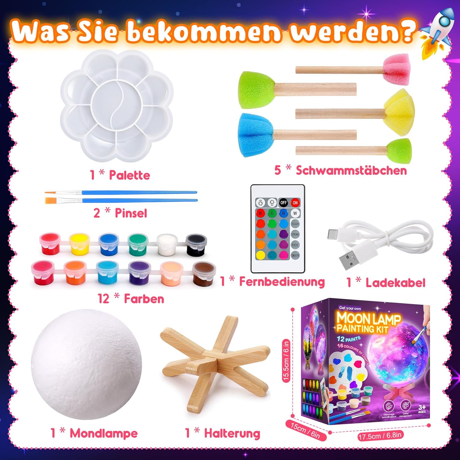 Detalle 2 de Toyzey Mondlampen-Bastelset ab 6–12 Jahren – Kreatives Nachtlicht Basteln für Mädchen und Jungen
