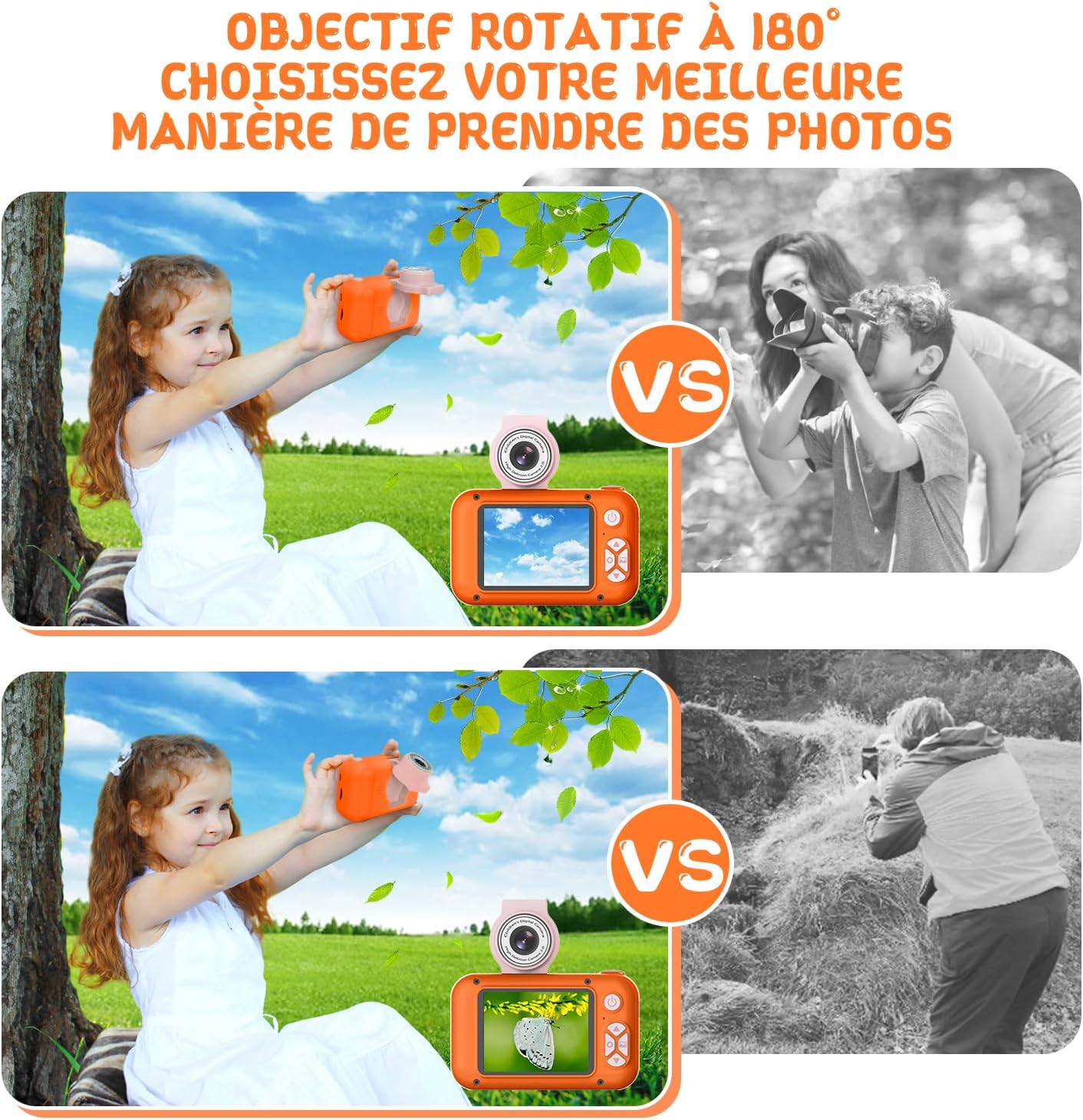Detalle de ARNSSIEN X101 : appareil photo enfant avec écran IPS 2,4" et objectif pivotant 180°