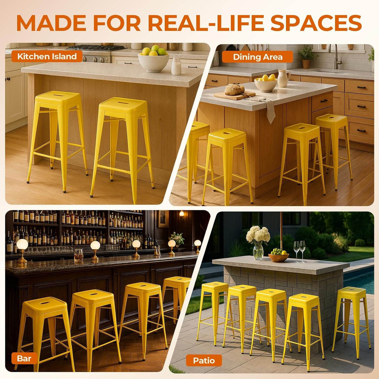 Thumbnail 6 de SOLEGGIAHOMIA AM-JANE-YELLOW Metal Bar Stools, Set of 4, 30-Inch Yellow