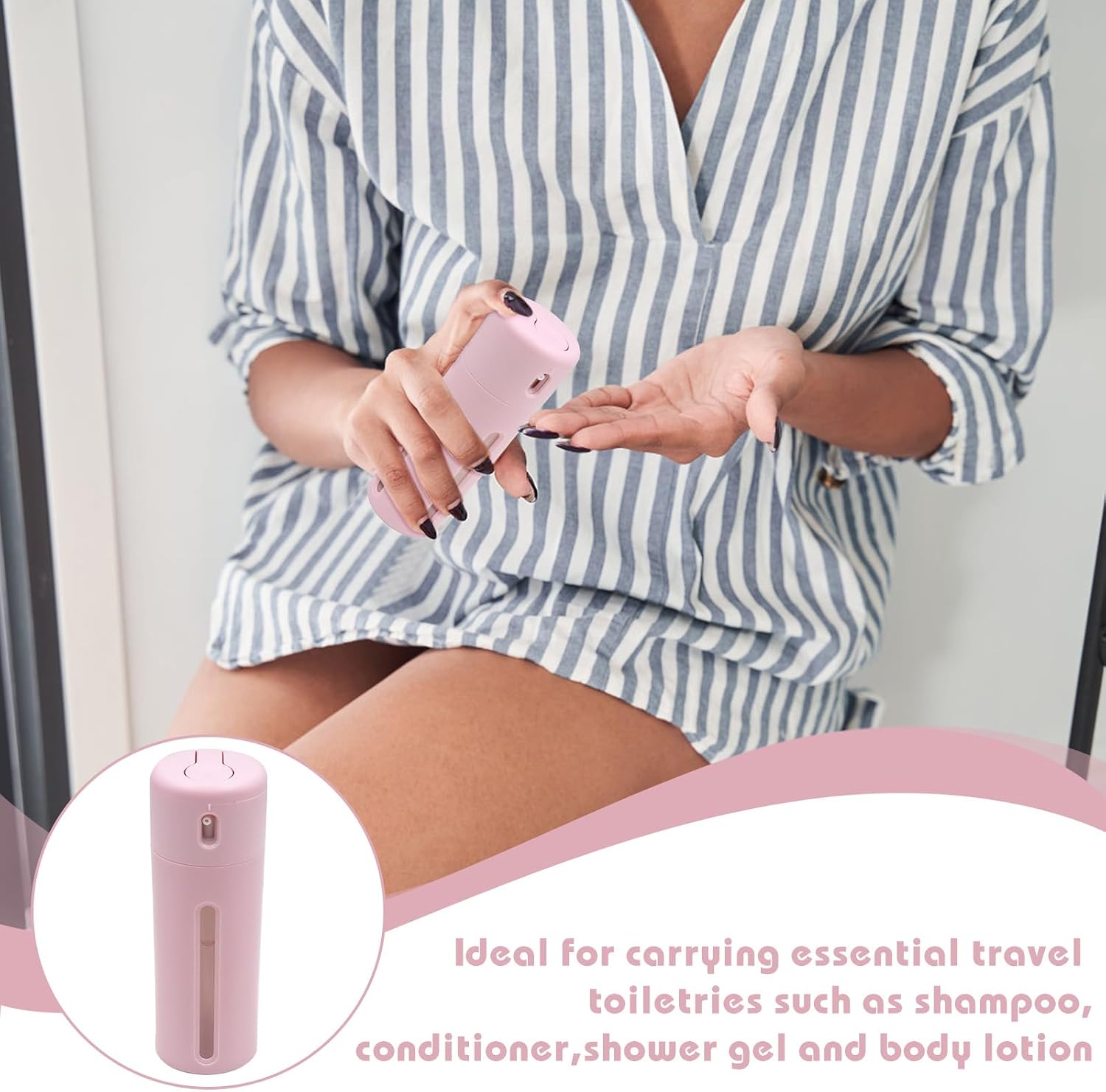 Thumbnail 5 de VEGCOO 4 in 1 Travel Bottle Dispenser (Pink) – 30ml Rotating, Leakproof & Refillable Set