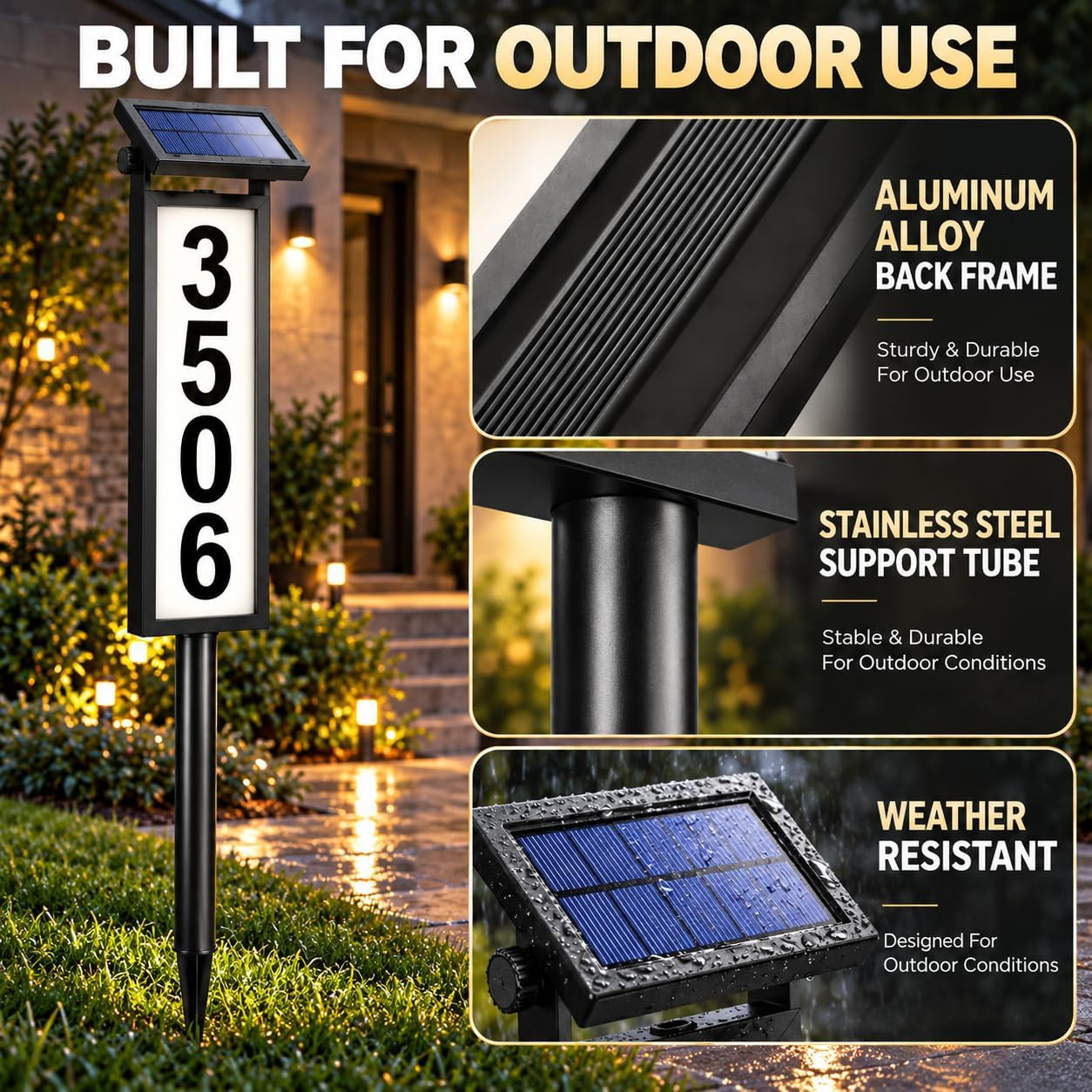 Detalle 2 de Eyrosa OSA010 Solar Address Sign, Aluminum LED Numbers with Two Light Modes