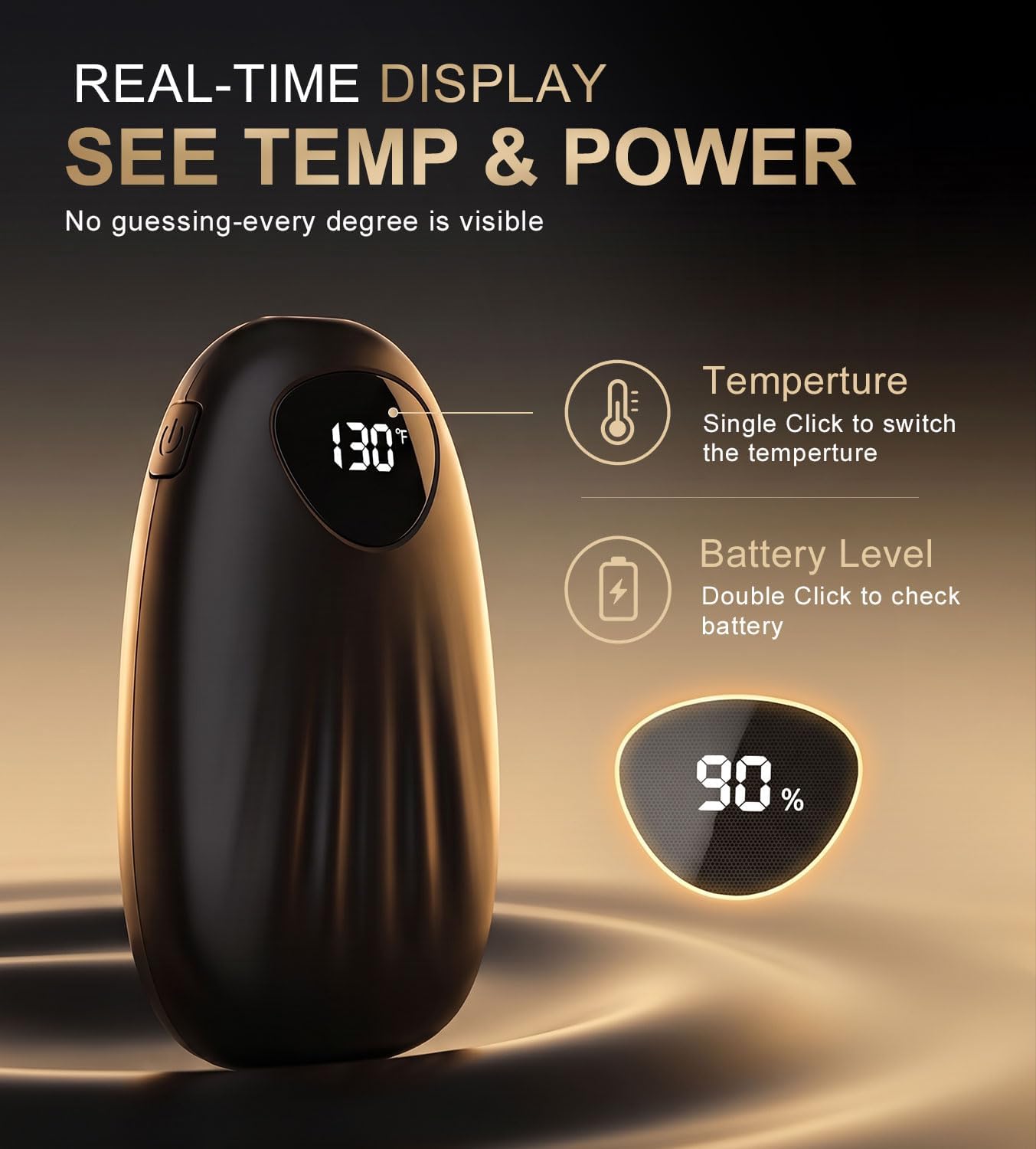 Detalle 1 de Yannovus Rechargeable Hand Warmers, 2-Pack with Graphene Heating and Digital Display