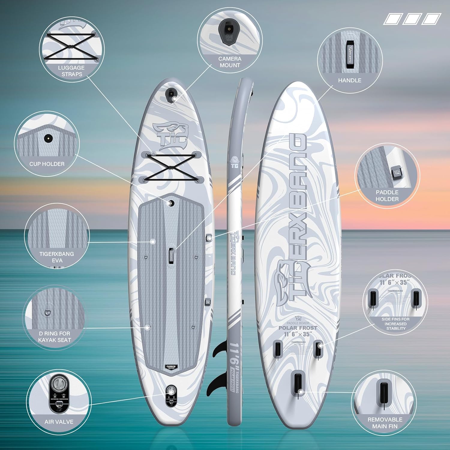 Detalle de TIGERXBANG Tavola SUP Gonfiabile con sedile fino a 200kg: paddle board 353 x 89 cm