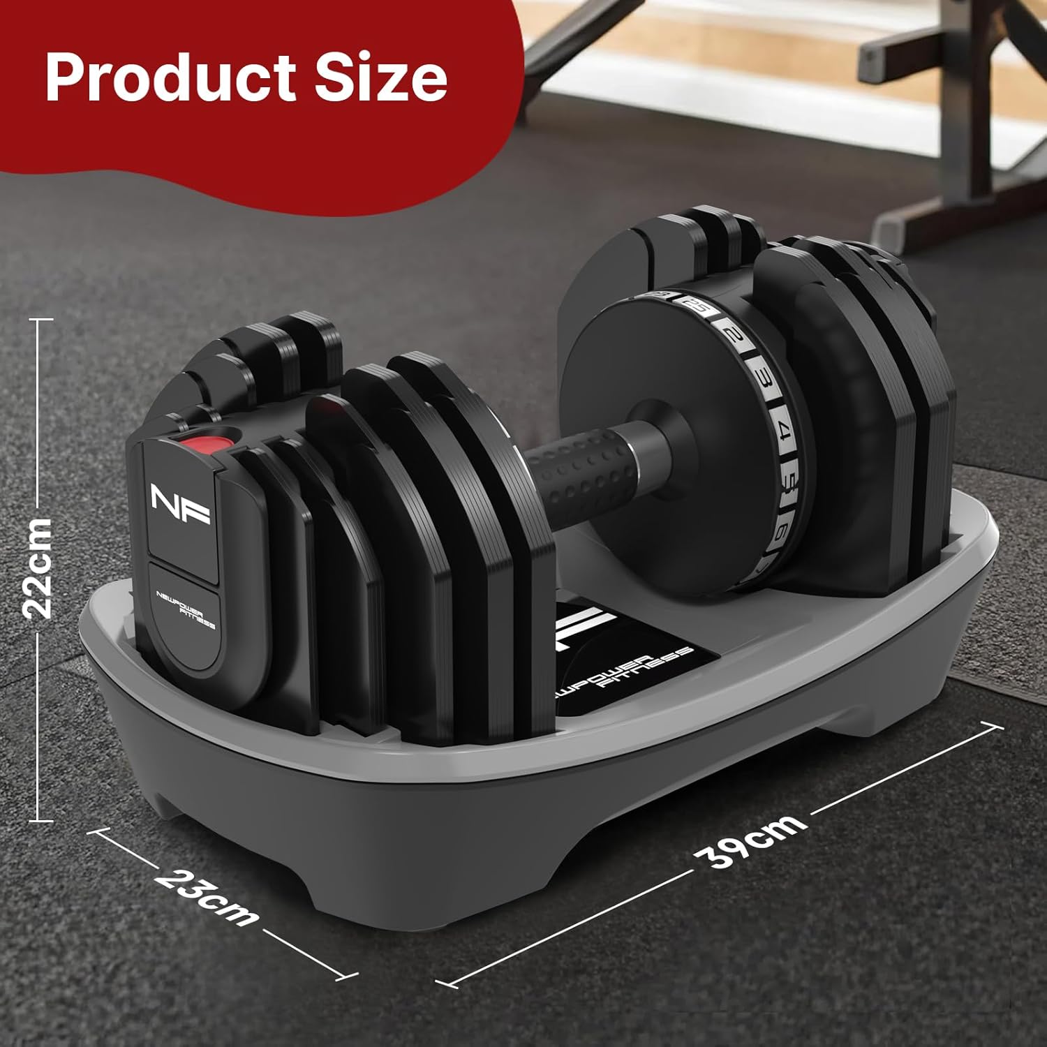 Detalle 2 de Newpower Fitness 25kg/36kg Adjustable Dumbbell Set (18-Weight System) – Space-Saving with Anti-Slip Handle
