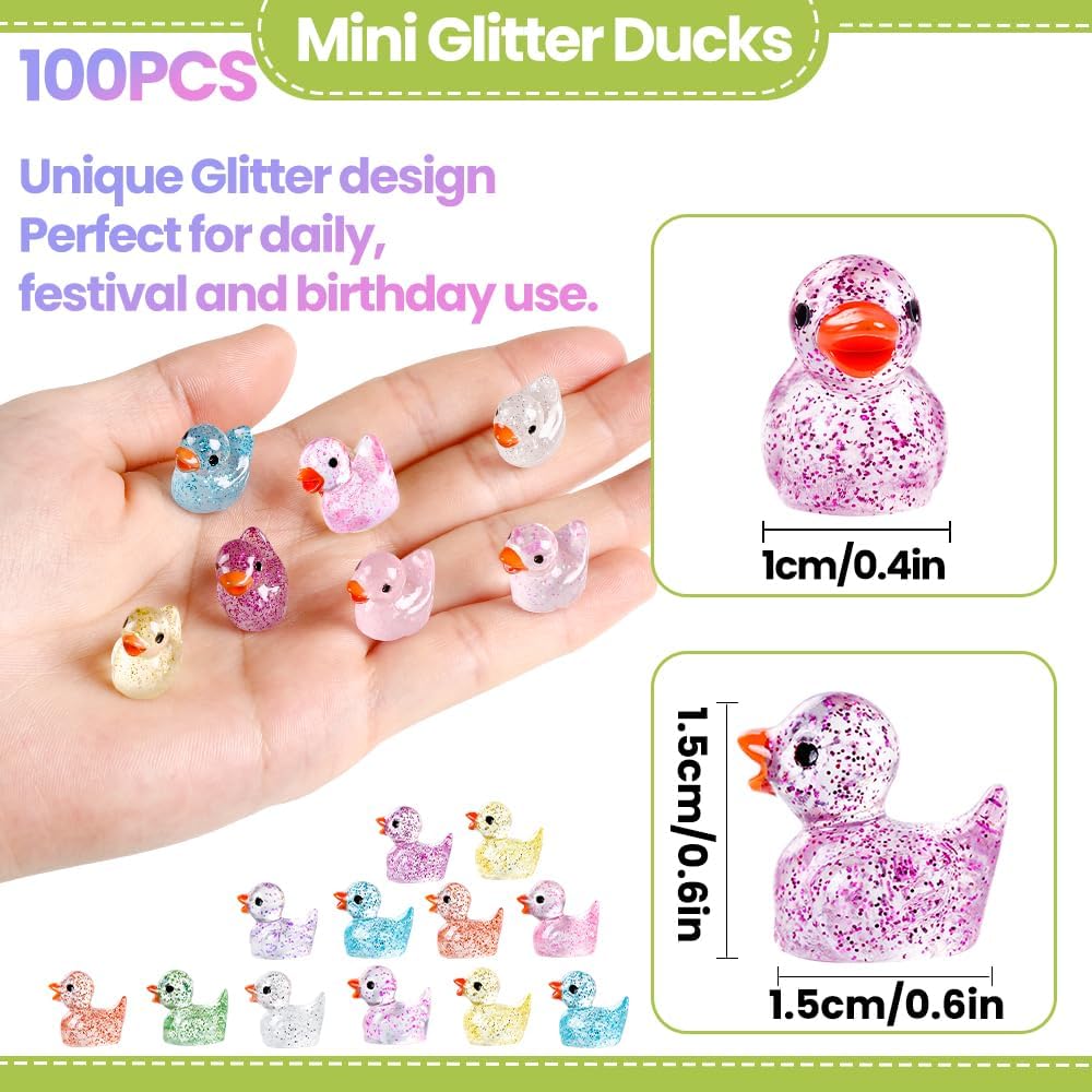 Detalle 2 de DULEFUN 100pcs Mini Glitter Ducks resin figurines 🐥