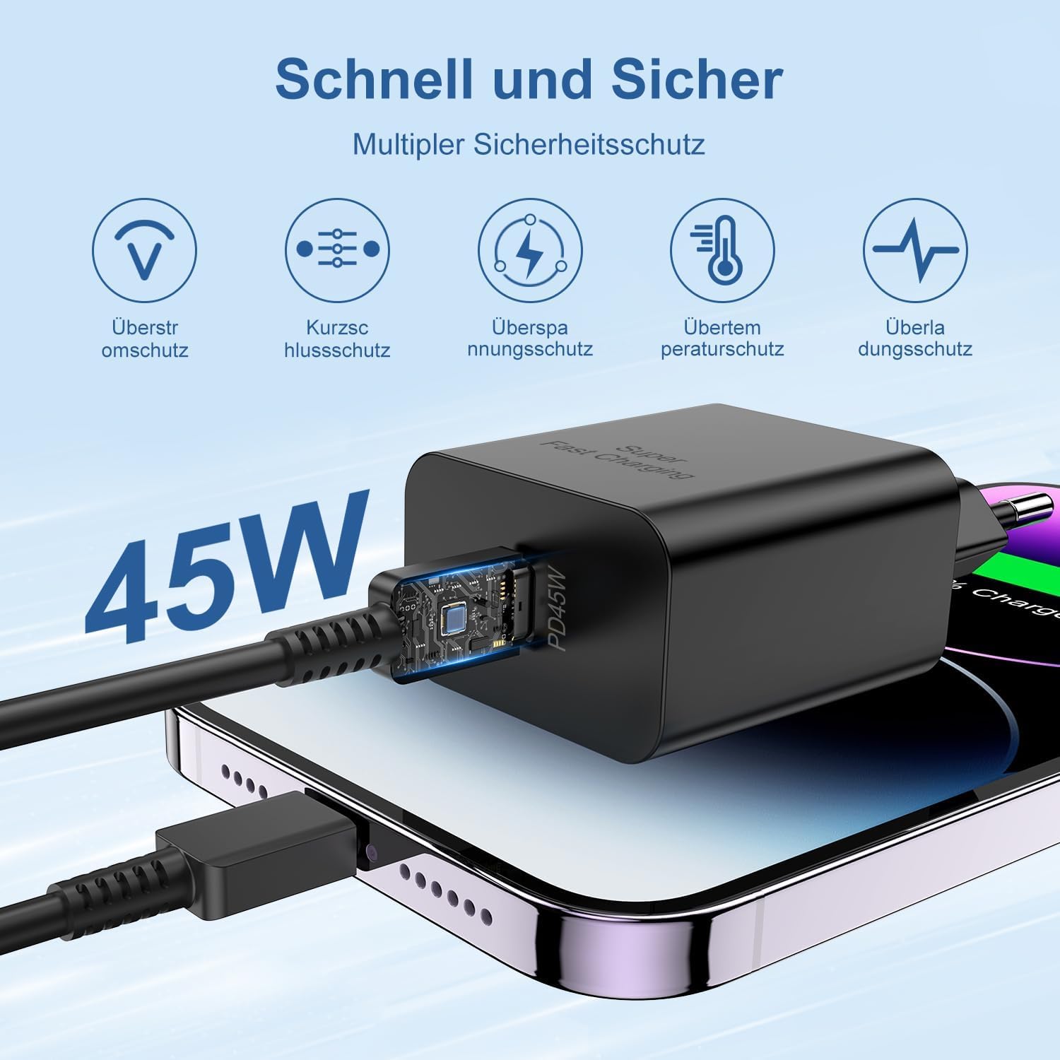 Thumbnail 1 de Chargeur USB-C 45W Samsung S26 – 2 ports, câbles 2 m & 3 m