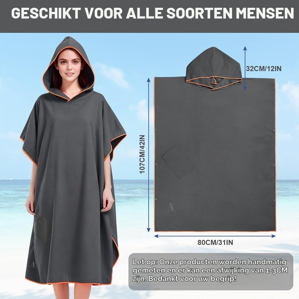 Detalle 2 de AUYAO 5297249 ponchohanddoek voor volwassenen met capuchon en zak