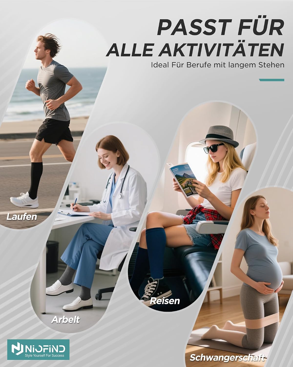 Thumbnail 6 de Niofind Kompressionsstrümpfe Damen & Herren – 2 Paar Kniestrümpfe mit 20–30 mmHg Kompression (65% Baumwolle)