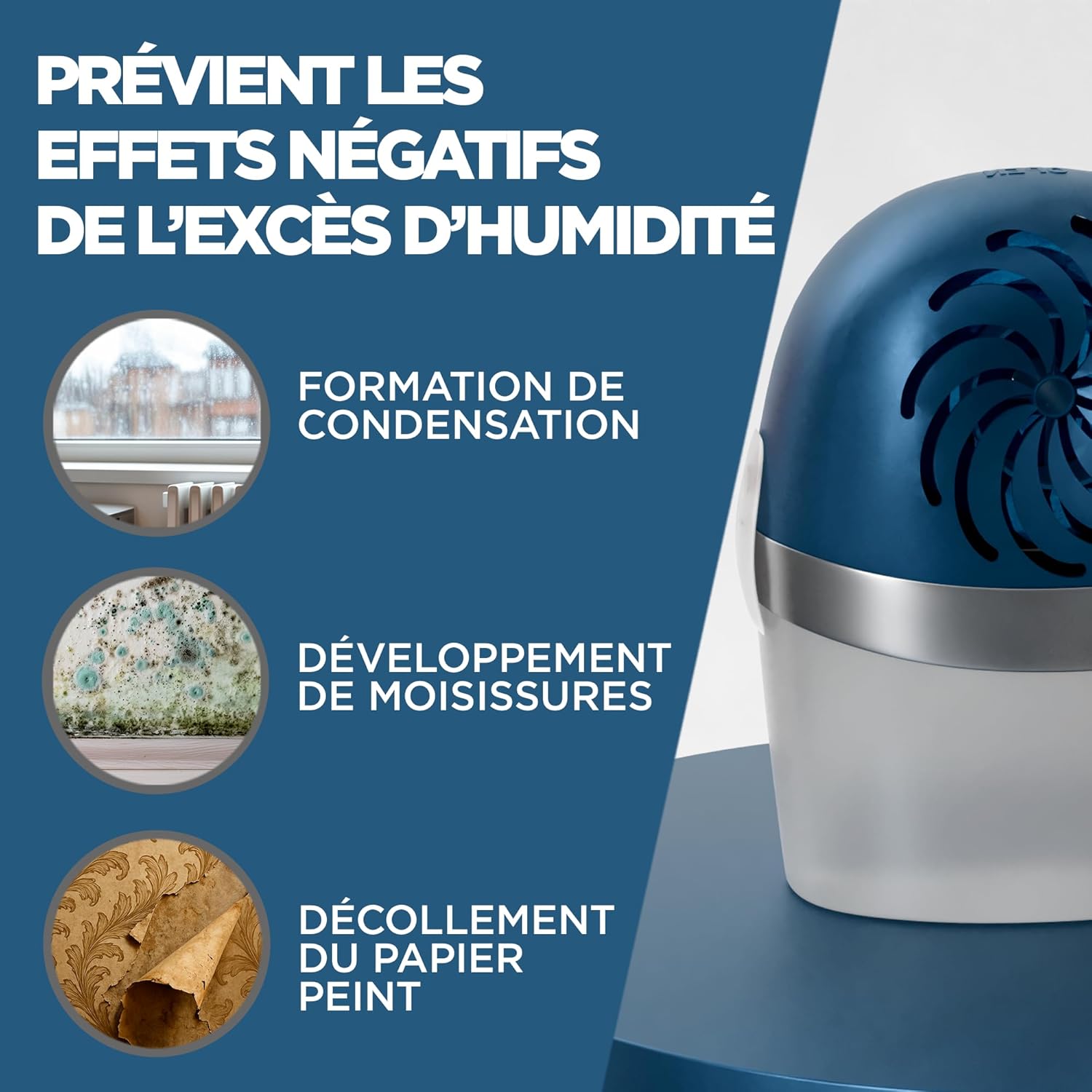 Detalle 2 de Rubson Absorbeur d'Humidité Aero 360° pour pièces jusqu'à 20 m² – Déshumidificateur d'air anti-odeurs et anti-moisissures (1 recharge neutre de 450 g incluse)