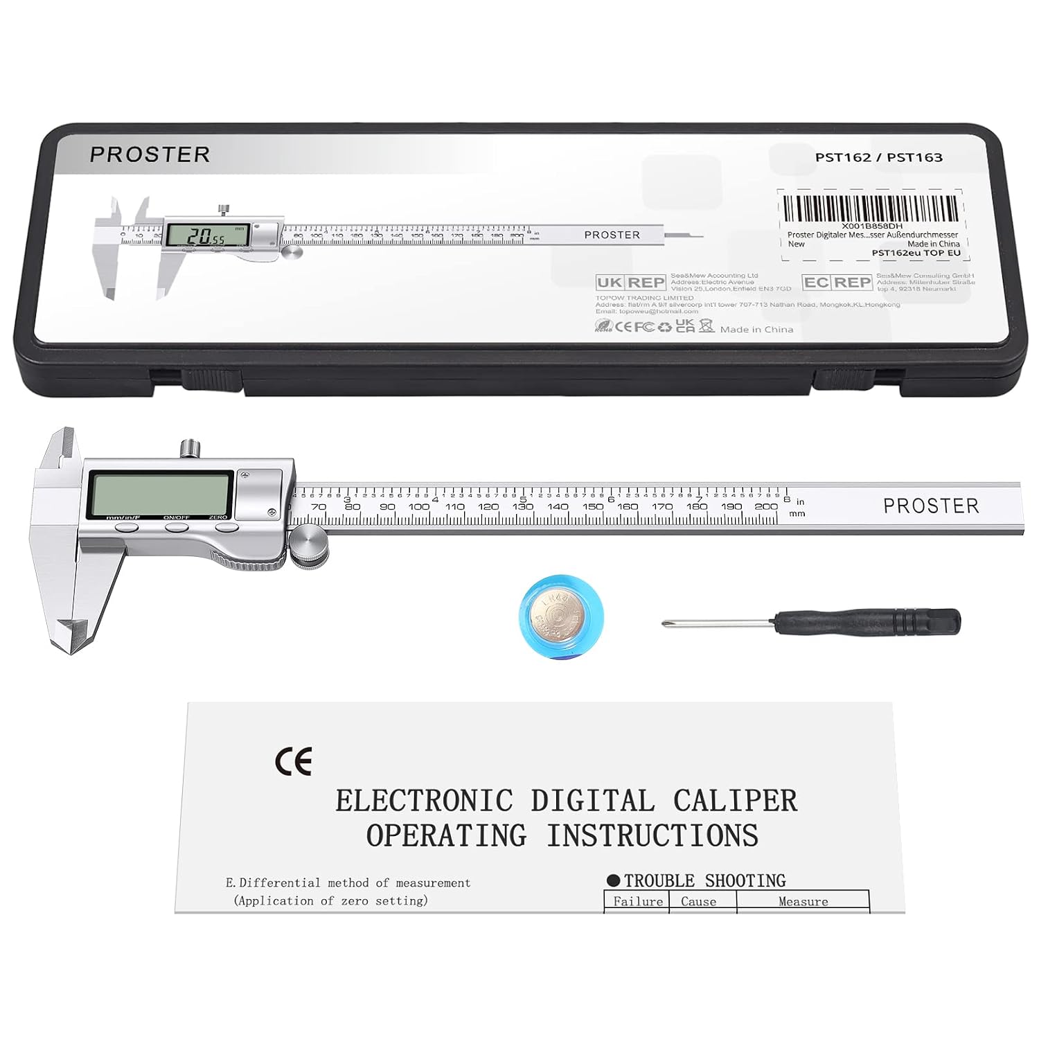 Thumbnail 6 de Proster Digital Vernier Caliper, 8 Inch/200 mm Stainless Steel, Fractional Readout