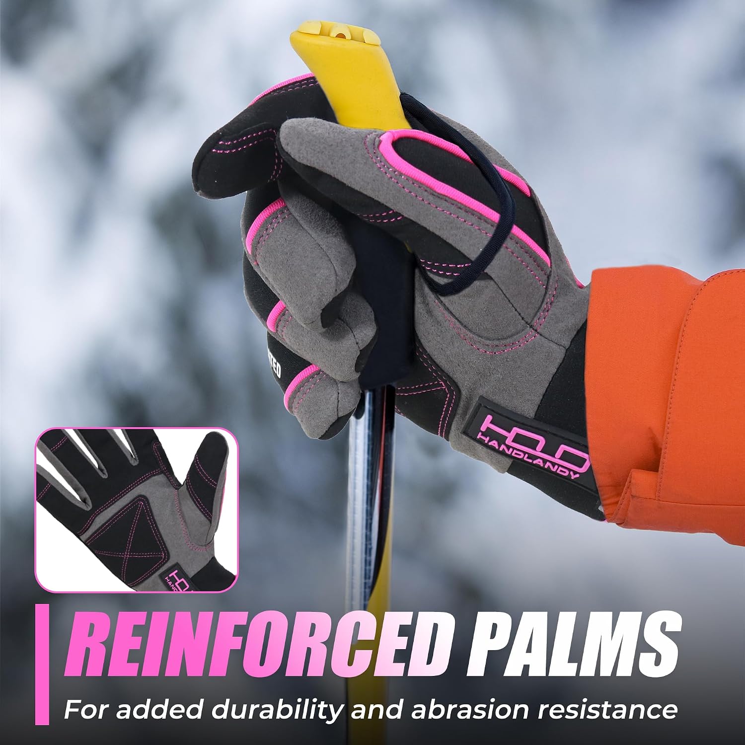 Detalle 2 de HANDLANDY Winter Work Gloves, Large Pink, 3M Thinsulate, Touchscreen Tips