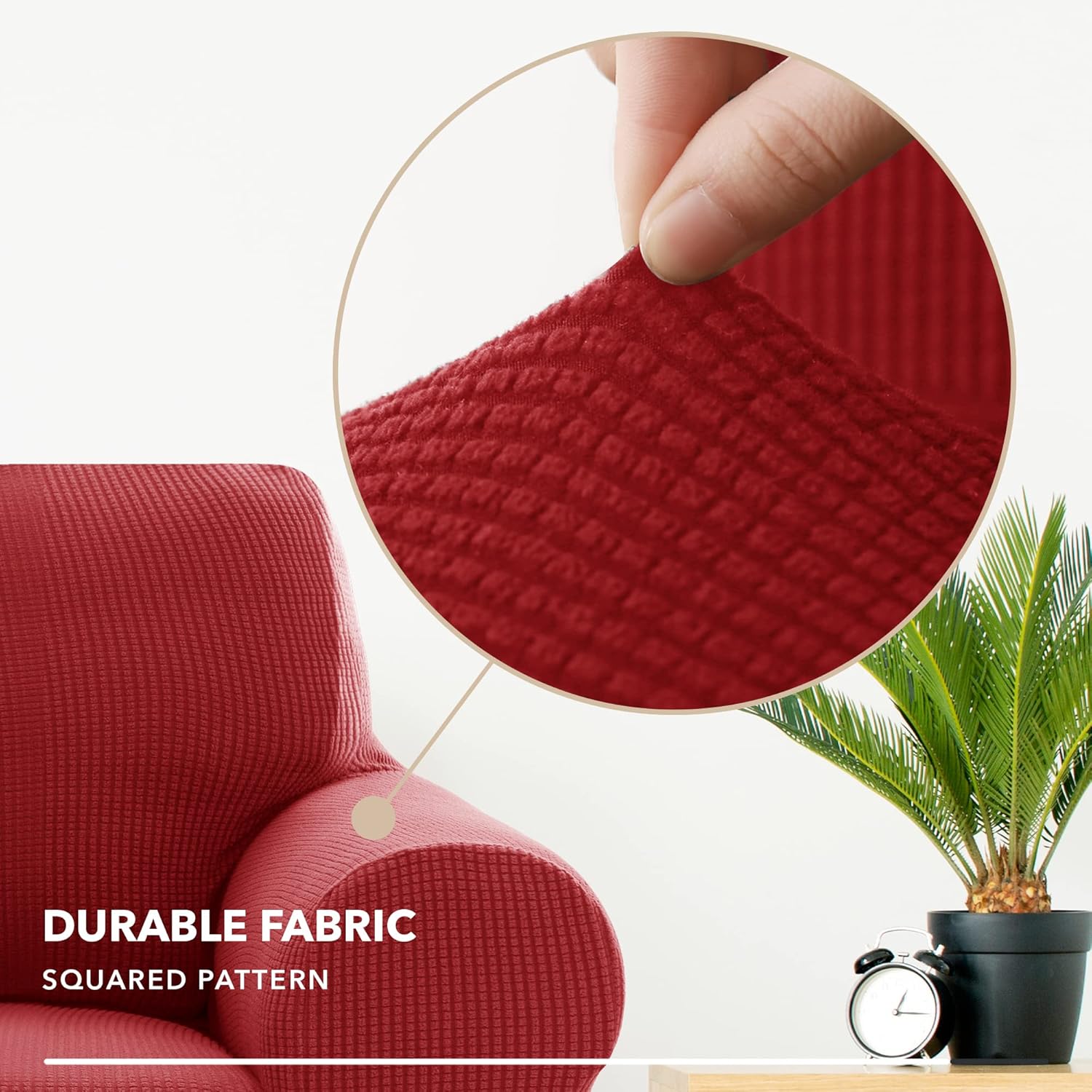 Thumbnail 4 de Housse de canapé extensible Deconovo (1 pièce) jacquard pour canapé 3 places à accoudoirs, rouge