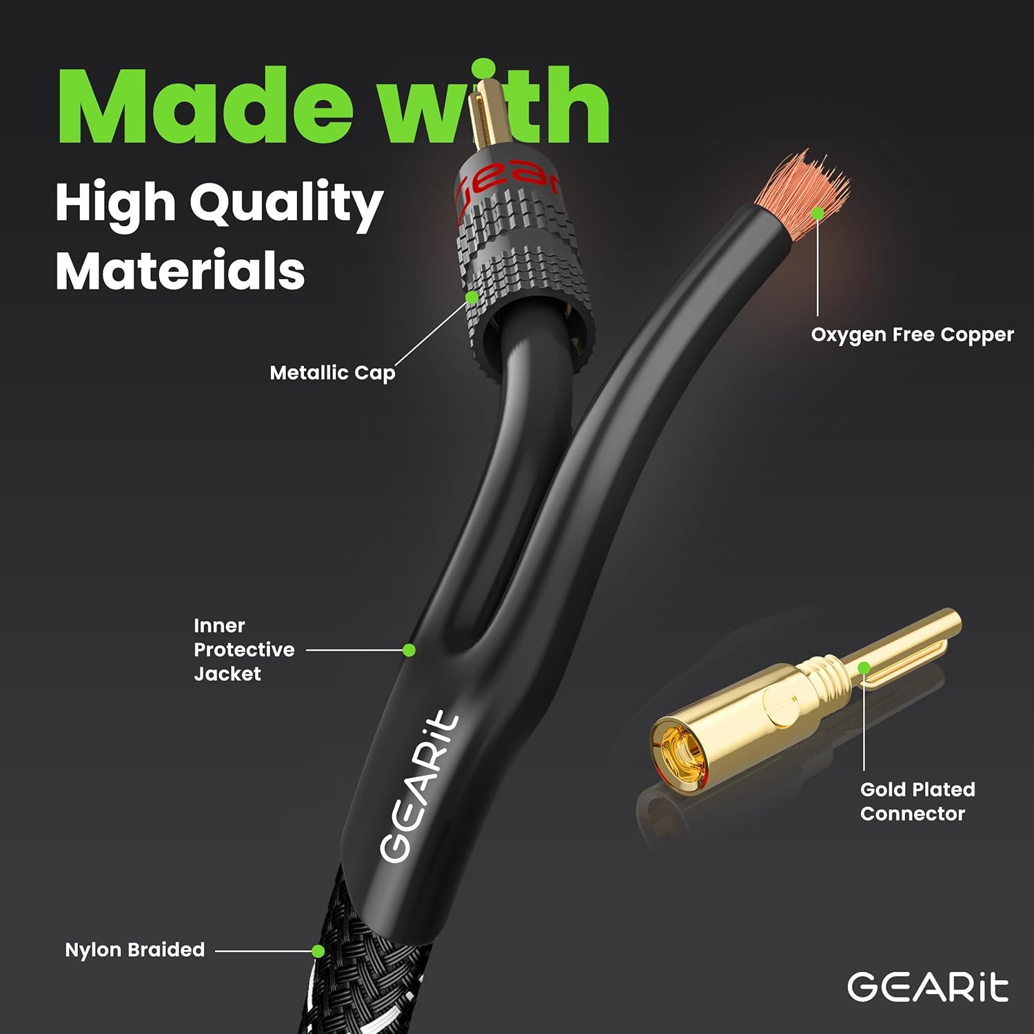 Detalle de GEARit 10 Gauge OFC Speaker Wire with Banana Plugs (6 ft) for Hi-Fi Systems