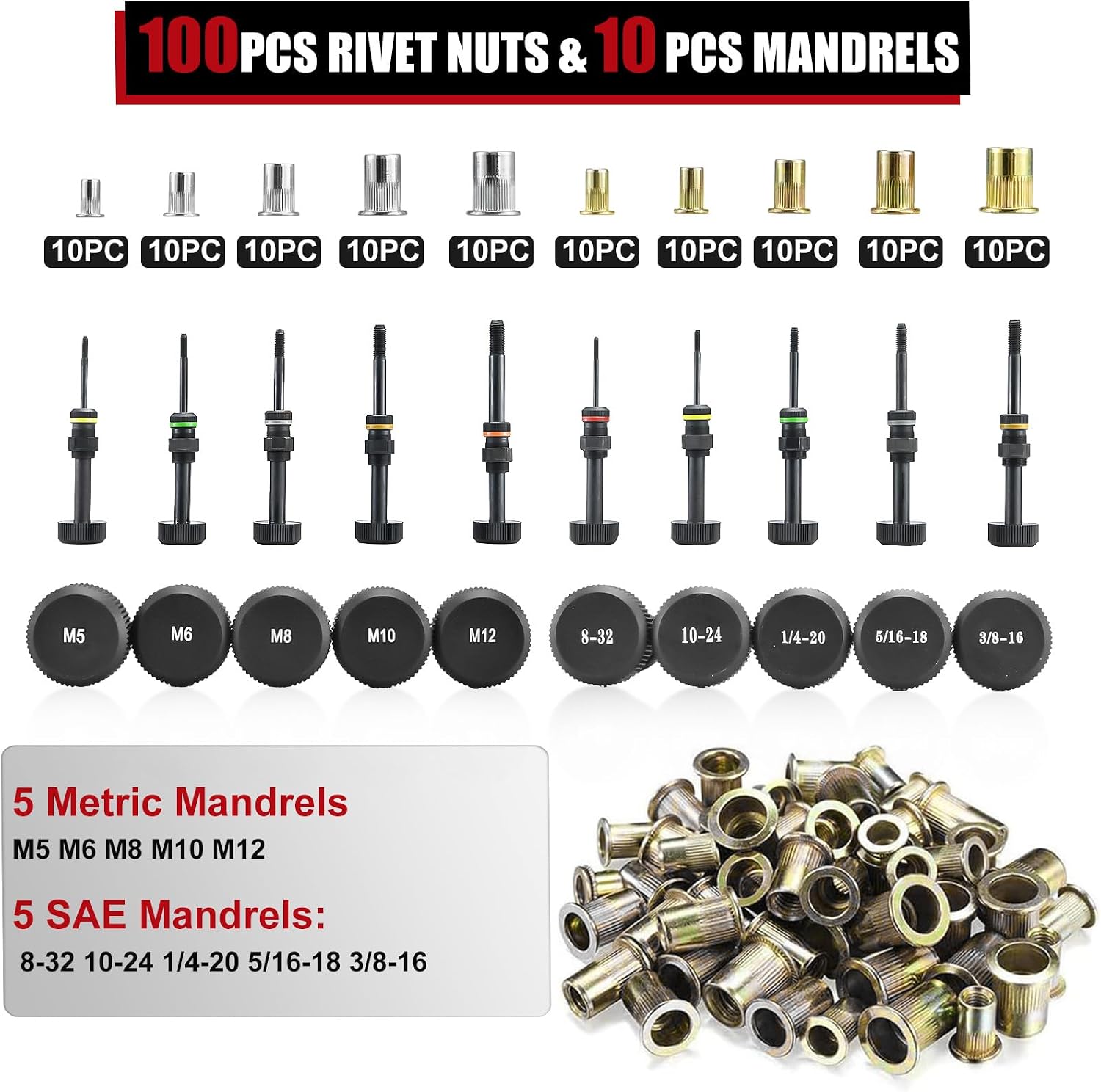 Detalle 1 de AOBEN Rivet Nut Tool Kit, 10 Mandrels