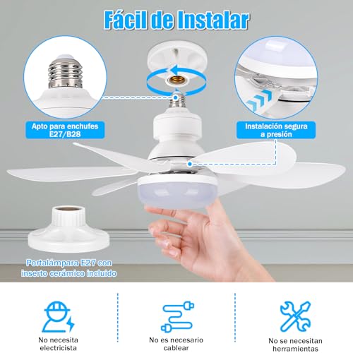 Detalle de BuzzoXerex BuzzoXerex Ventilador de techo con luz y mando a distancia 52 cm (E27, regulable)