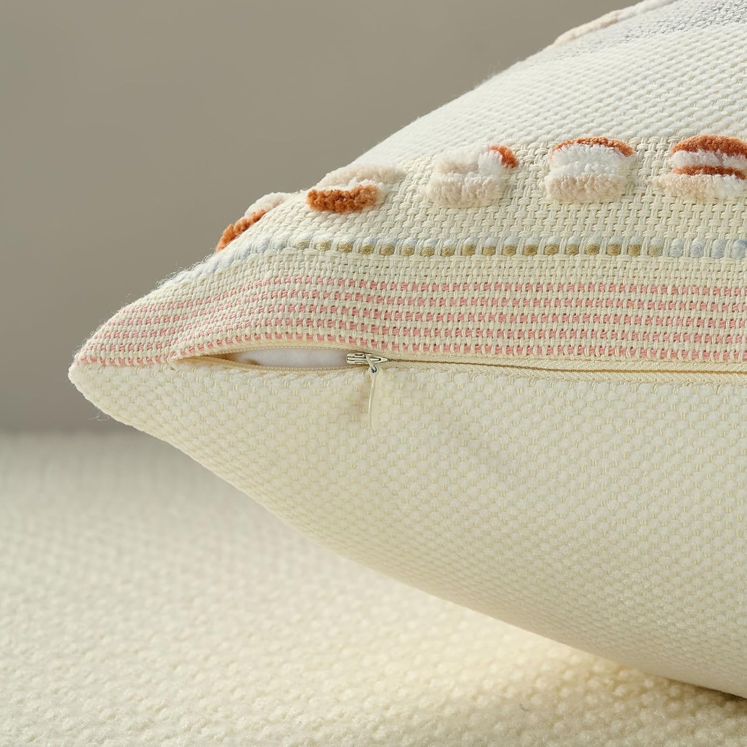 Detalle de Ystyle Lot de 2 Housses de Coussin Boho 30x50 – rayures texturées, daim chenille, lot 2