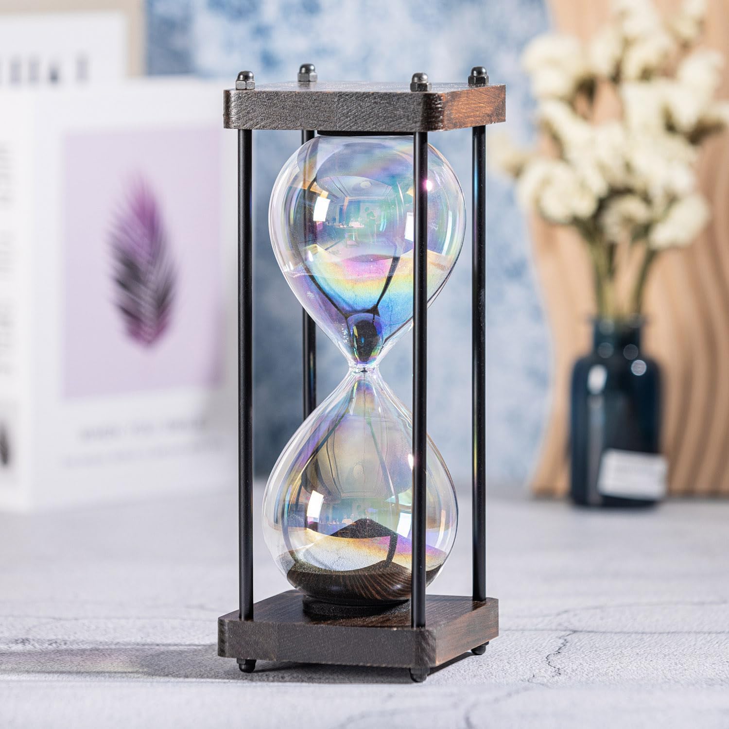 Detalle de Rainbow Sanduhr Timer 60 Minuten Holzrahmen