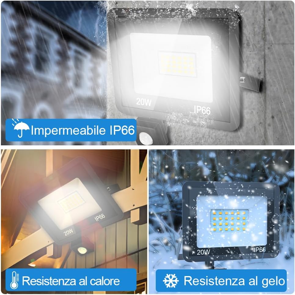 Thumbnail 2 de JESLED Faretto LED Esterno Con Sensore di Movimento 20W 2200 Lumen IP66