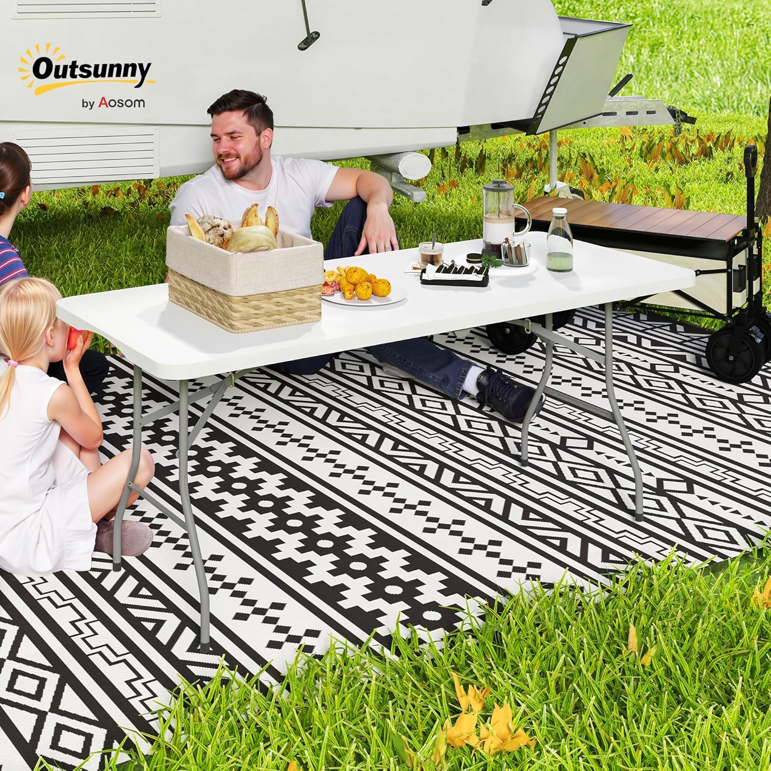 Detalle de Outsunny Table Pliante en HDPE 180 x 74 x 74 cm – portable et robuste pour l’extérieur
